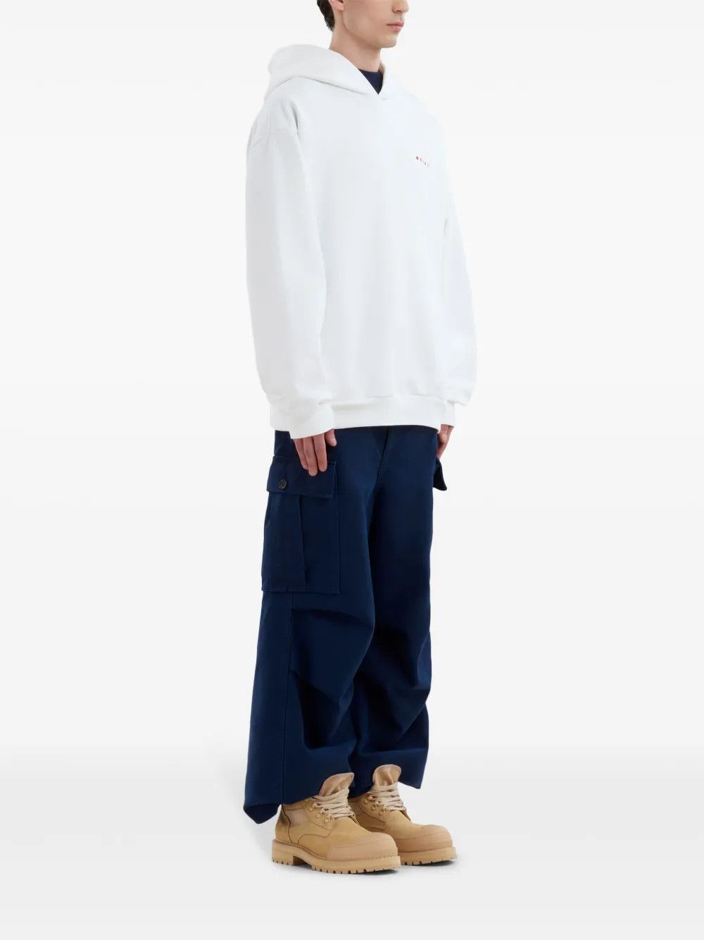 Marni o1w1db10625 Logo-Print Cotton Hoodie in White Size US L / EU 52-54 / 3 - 5 Thumbnail
