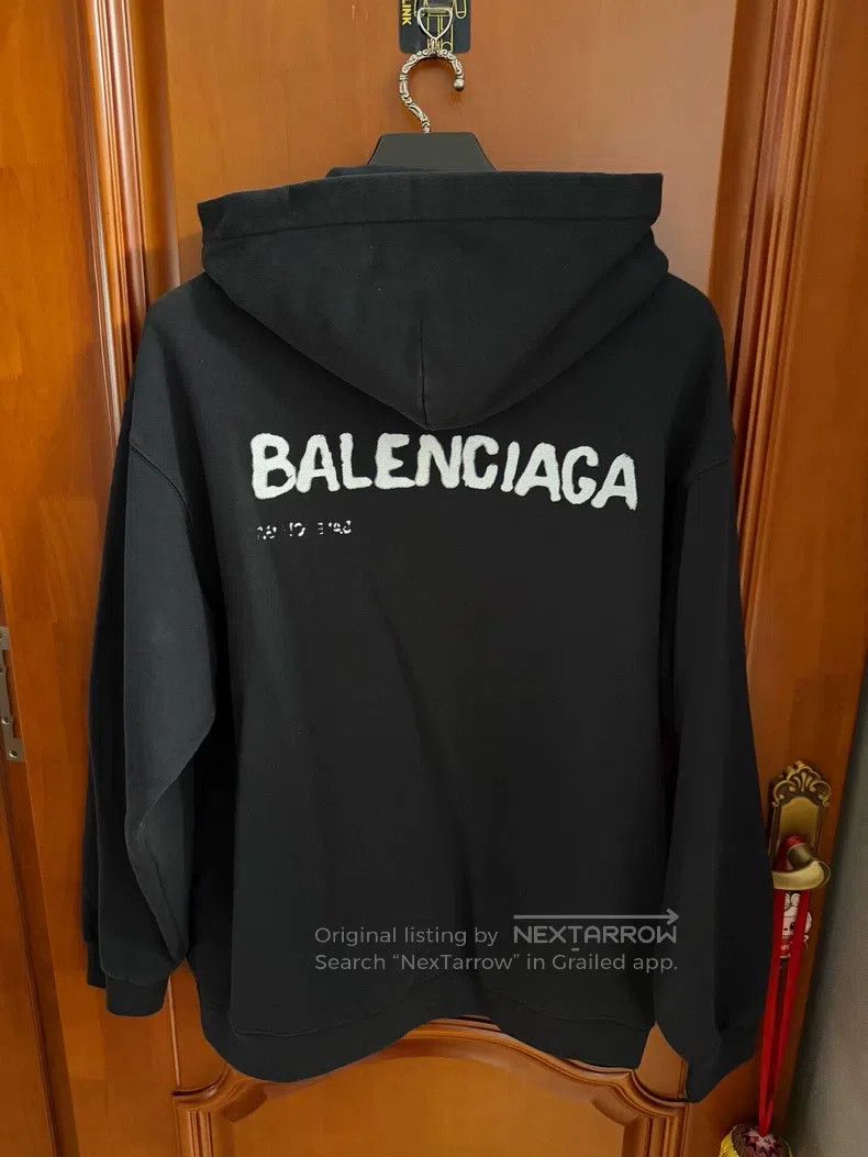 Balenciaga Balenciaga Black Faded Logo Hooded Sweatshirt Size US S / EU 44-46 / 1 - 2 Thumbnail