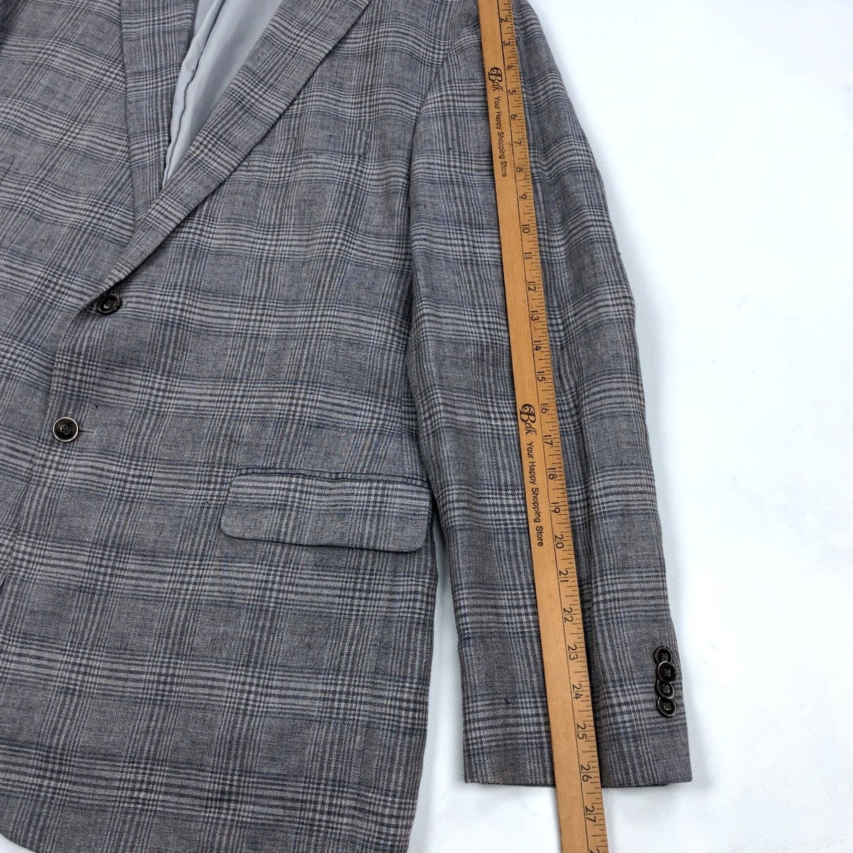 Jos. A. Bank Jos A Bank Blazer Single-Breasted 2-Button Linen Gray Glen Check 44 Regular Men Suit Jacket Sport Coat Size 44R - 6 Thumbnail