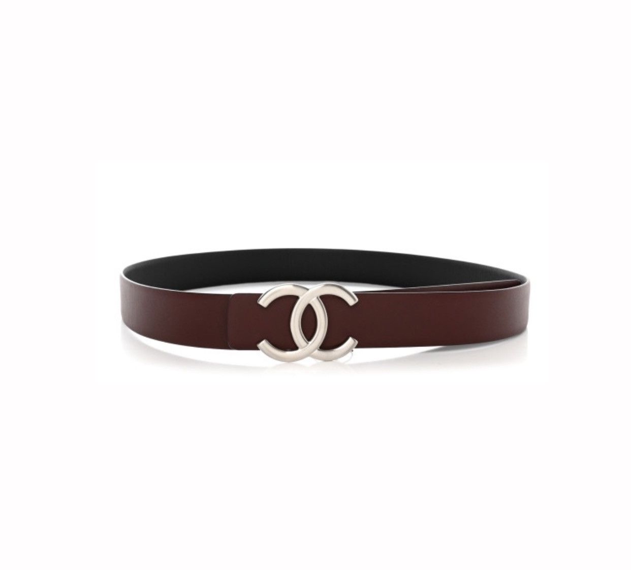 Chanel burgundy and black reversible leather belt 90
