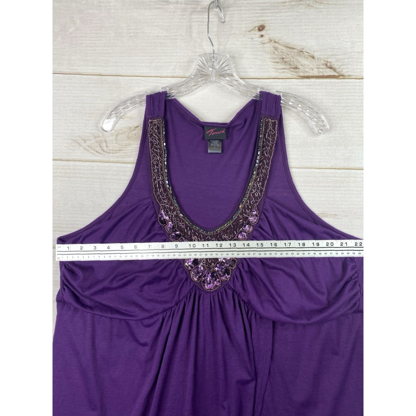 Torrid Torrid Purple Sleeveless Beaded Sequins V-Neck Dress 4X Women’s Shirt Dress, Long, Stretch, Lined, Plus Size Size XXL / US 16-18 / IT 52-54 - 6 Thumbnail