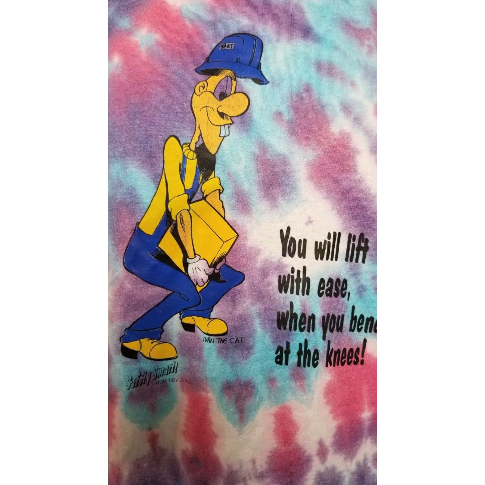 Fruit Of The Loom VINTAGE Fruit of the Loom Men's L Tie Dye T-Shirt 90s Ivan the Safety Cat Short Sleeve Cotton Blend Men Size US L / EU 52-54 / 3 - 3 Thumbnail