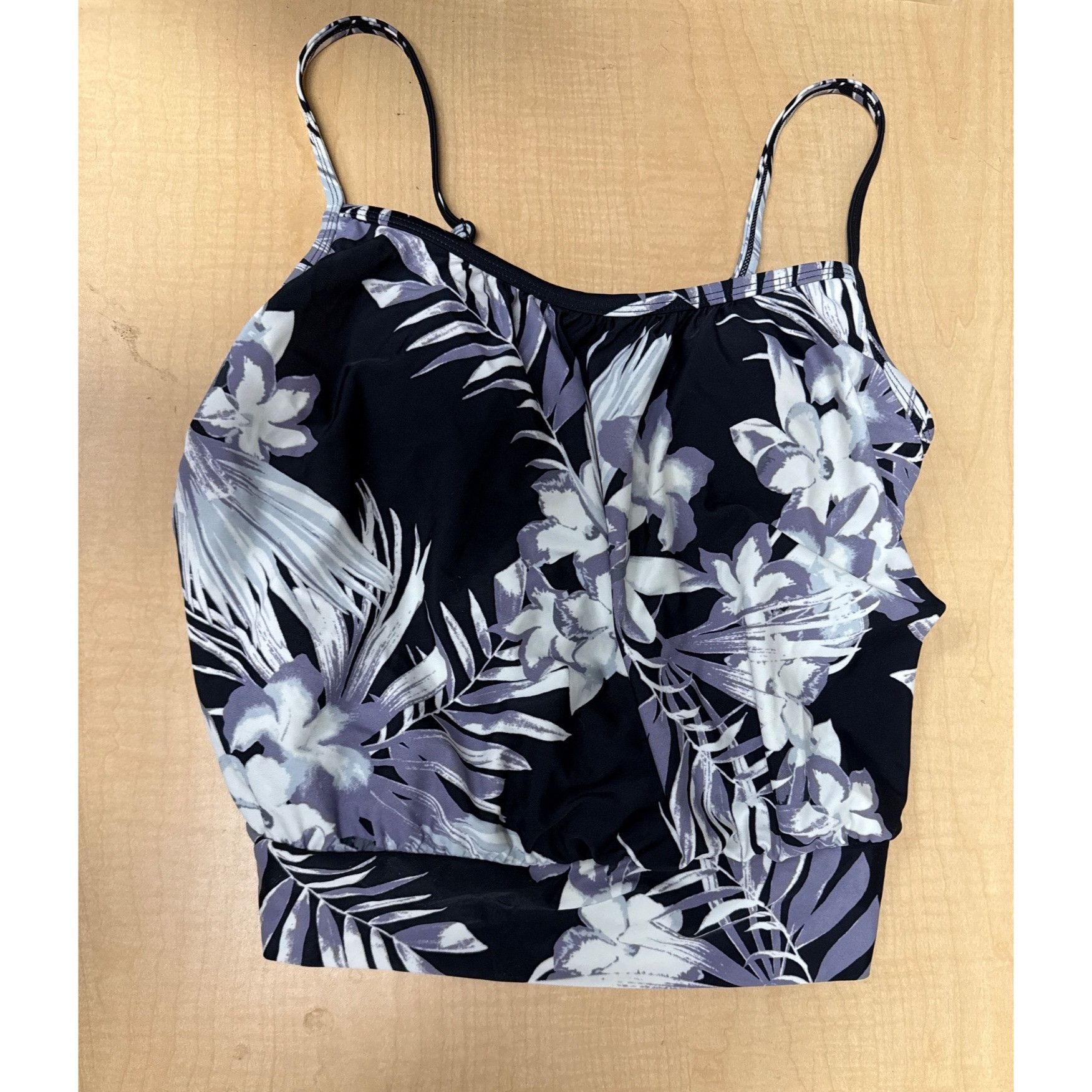 Other Kona Sol Womens Black & Purple Floral Tankini Swim Top Adjus Size S / US 4 / IT 40 - 2 Thumbnail