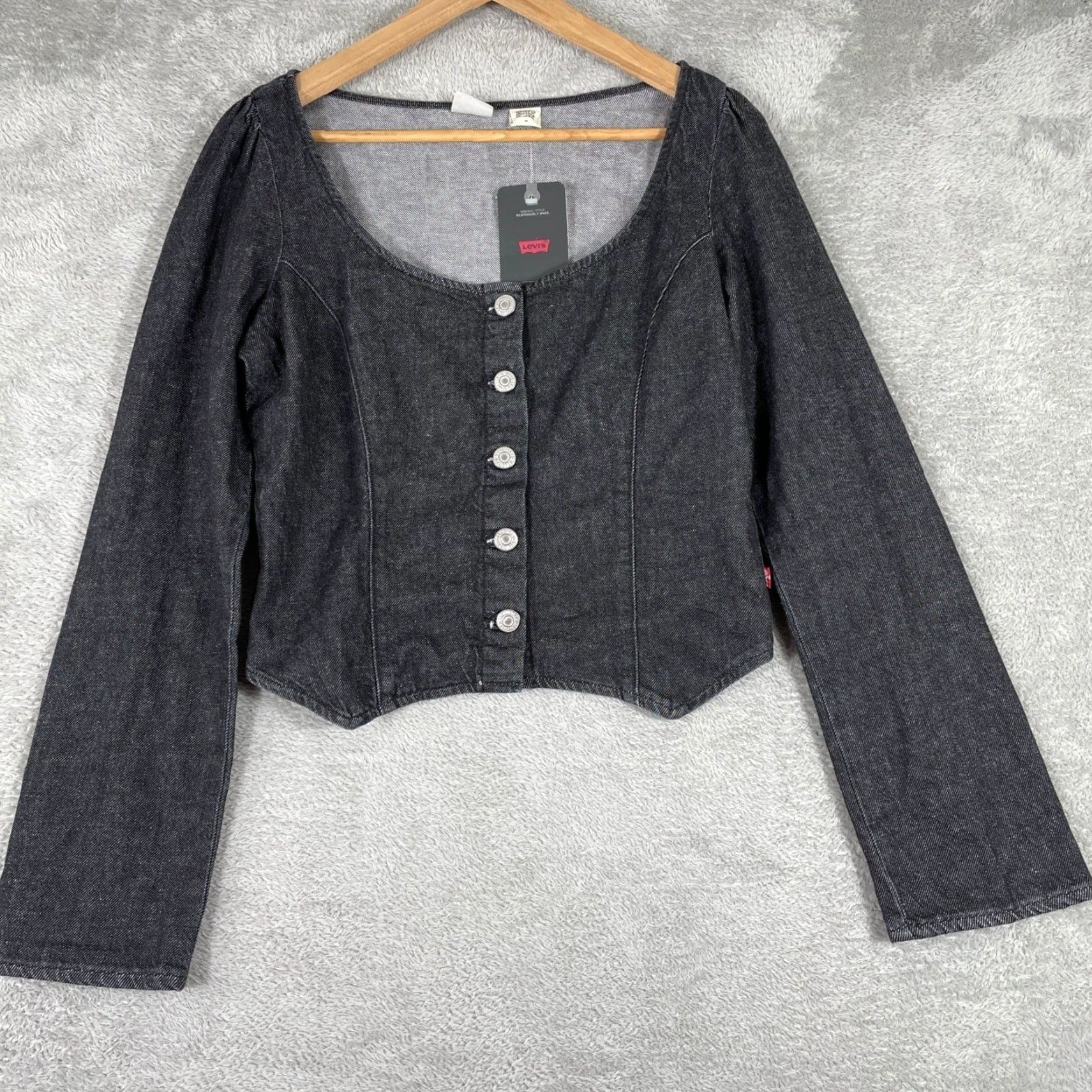 Levi's Levis Denim Top Womens M Black Corset Style Button Front Slim Cropped Tank Casual Workwear Dressy Size M / US 6-8 / IT 42-44 - 2 Thumbnail