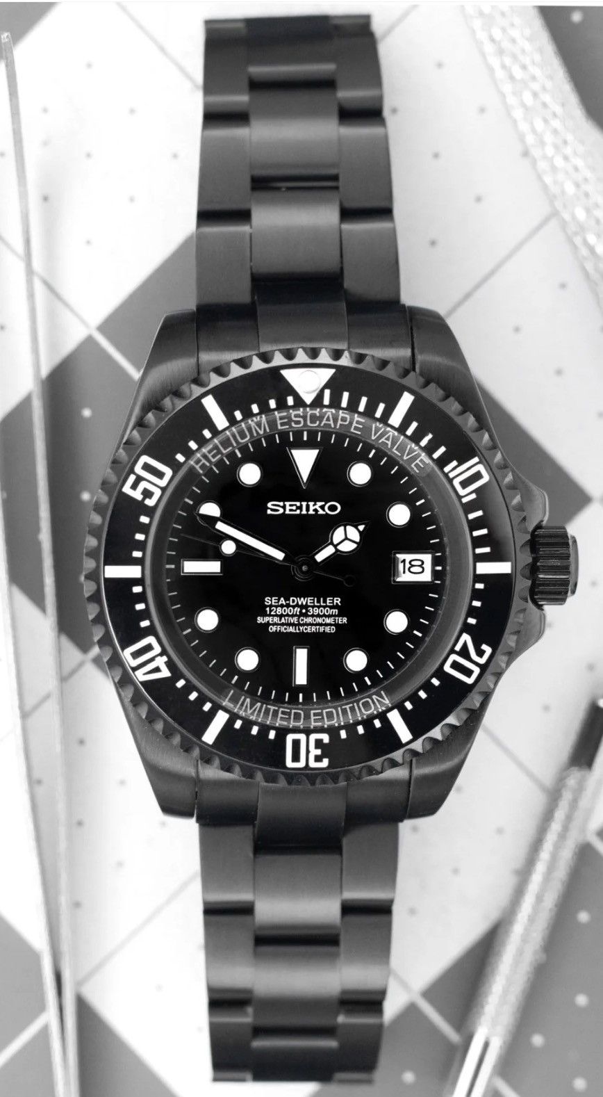 Japanese Brand Seiko Mod Sea-Dweller Date Black Oyster Steel Watch NH35 Size ONE SIZE - 2 Thumbnail