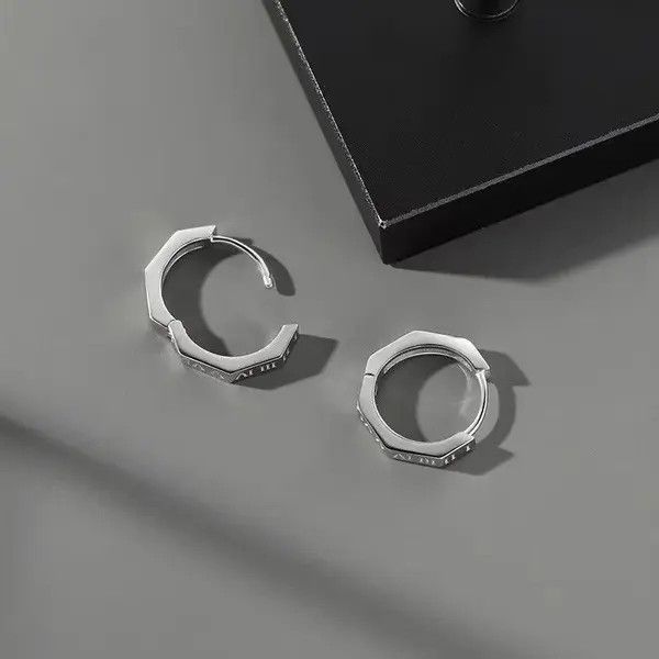 Jewelry Pure Titanium Hoop Huggie Earrings Round/Hexagon Earring Size ONE SIZE - 4 Thumbnail