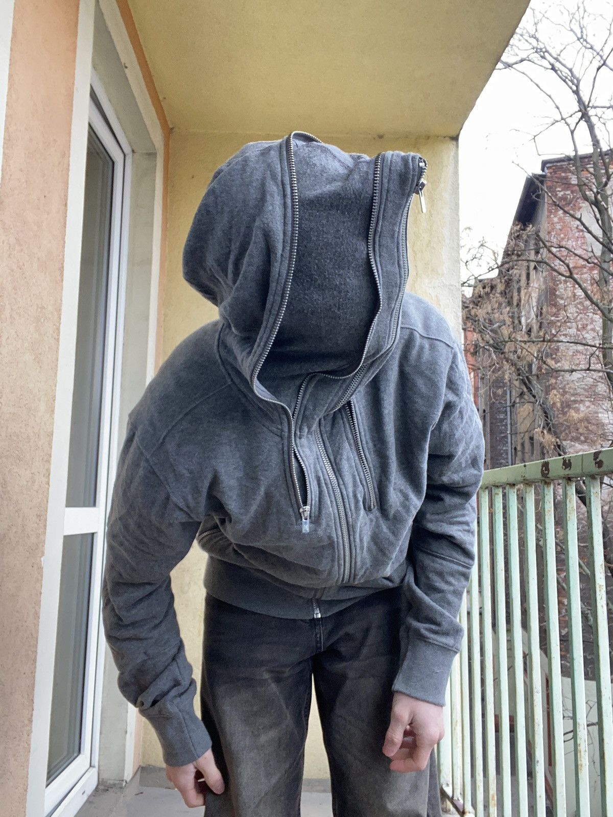 image of Archival Clothing x Avant Garde Crazy Full Zip Hoodie Rick Vibe Double Hood Opium Anarchy in Grey (