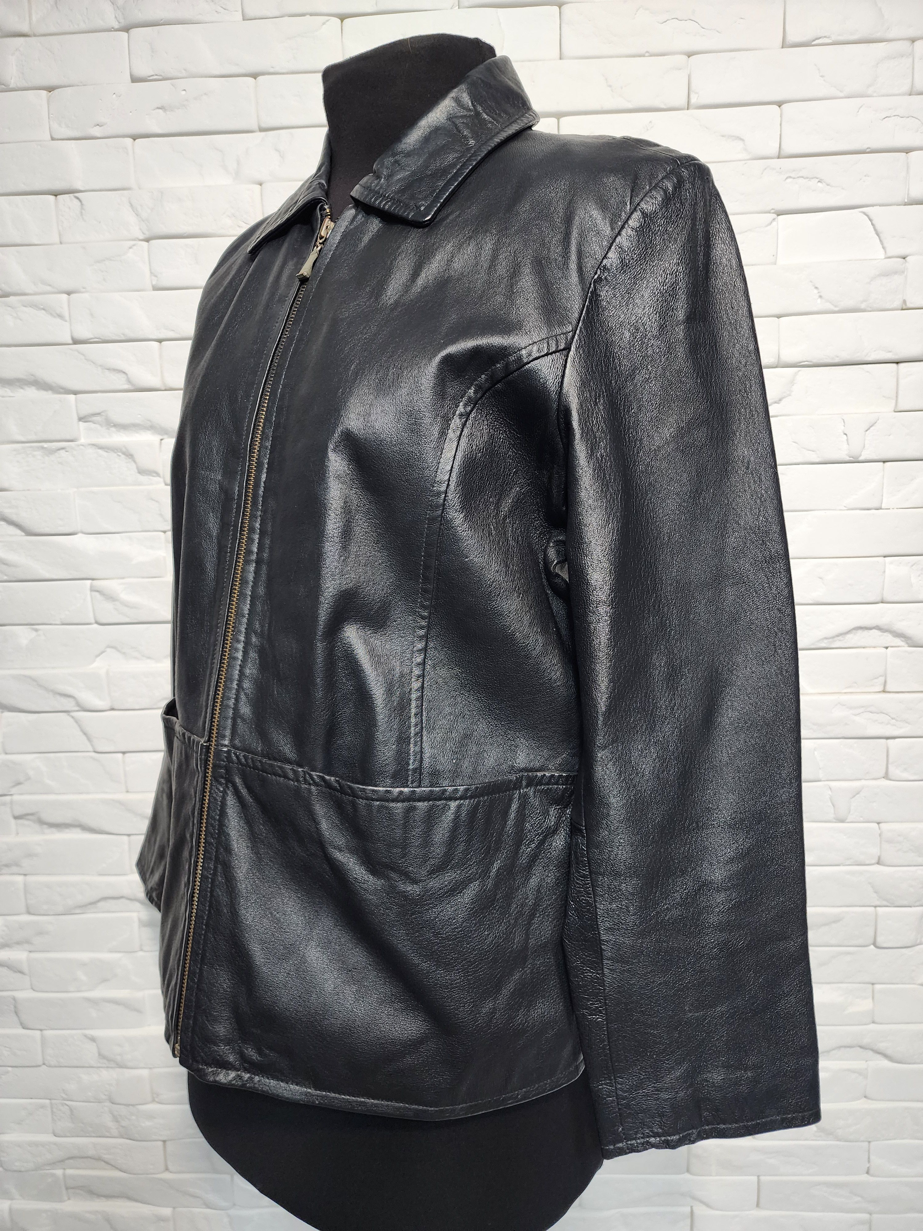 Other Black Leather Women's Jacket: Zippered Classic Style Size L / US 10 / IT 46 - 2 Thumbnail