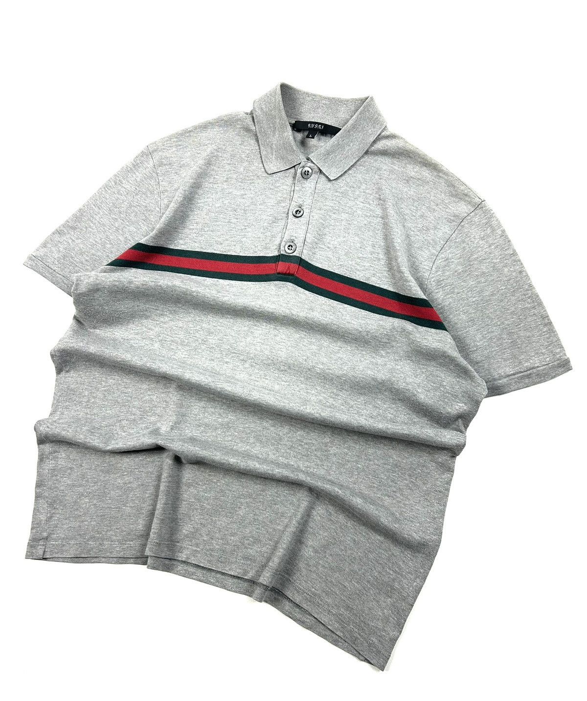 Gucci Vintage Gucci Grey Polo Shirt Women's Red Green Stripe L Size L / US 10 / IT 46 - 2 Thumbnail