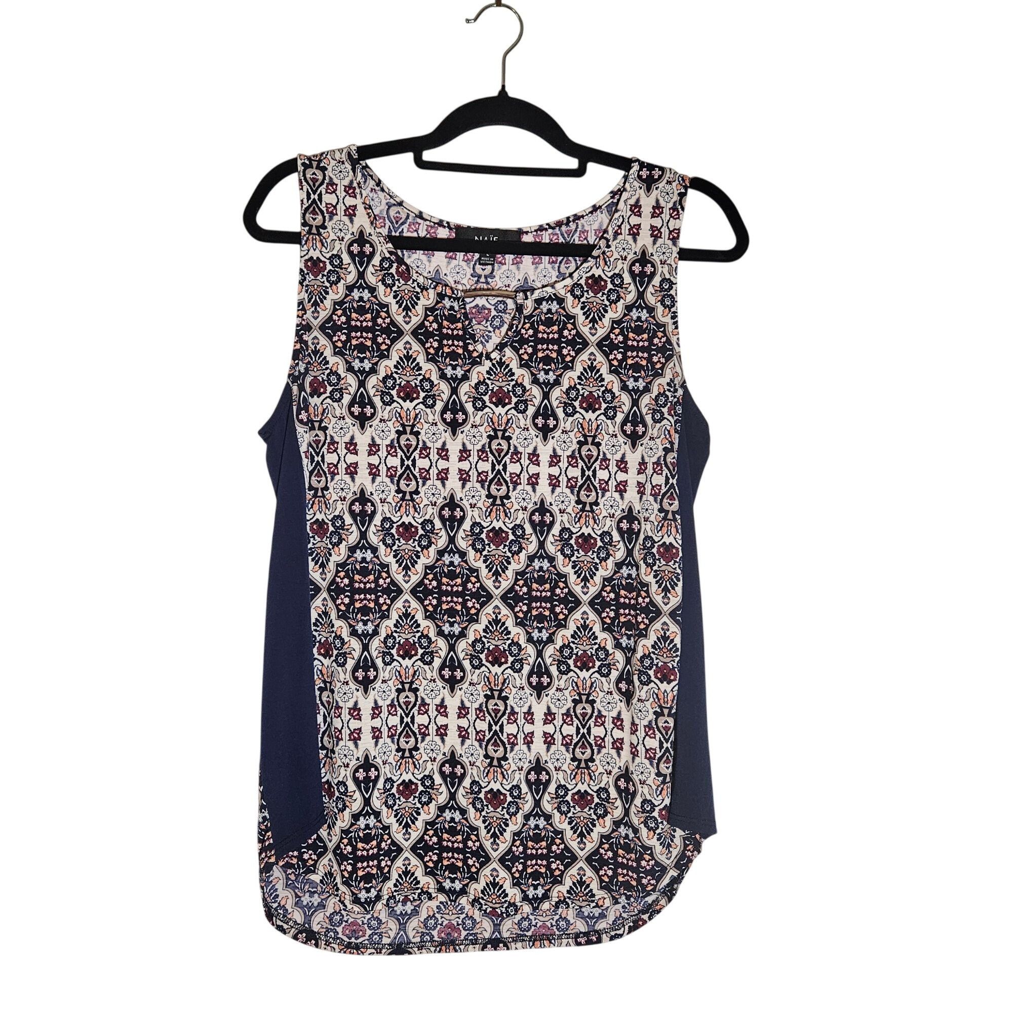 Other Naïf Women Sleeveless Floral Top Navy Beige L Boho Quiet Lux Size L / US 10 / IT 46 - 2 Thumbnail