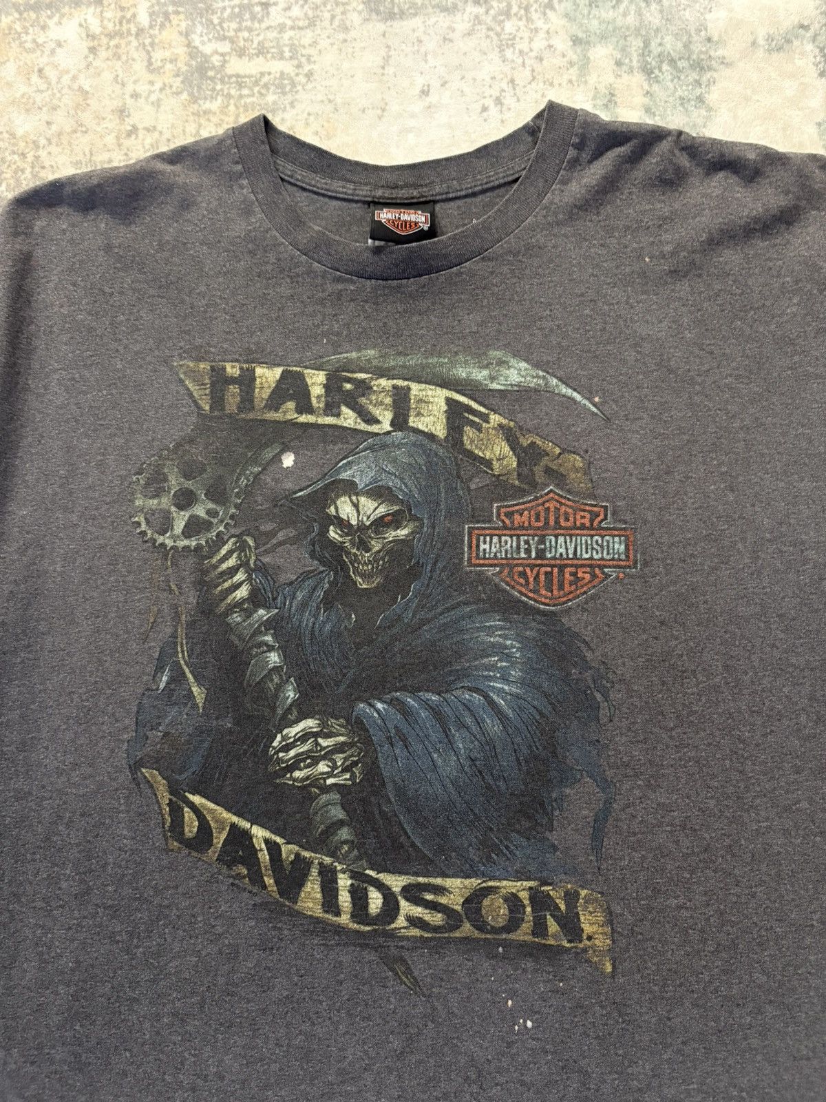 Harley Davidson 00’s Harley Davidson Grim Reaper Vintage Paint Distress Tee Size US XL / EU 56 / 4 - 3 Thumbnail