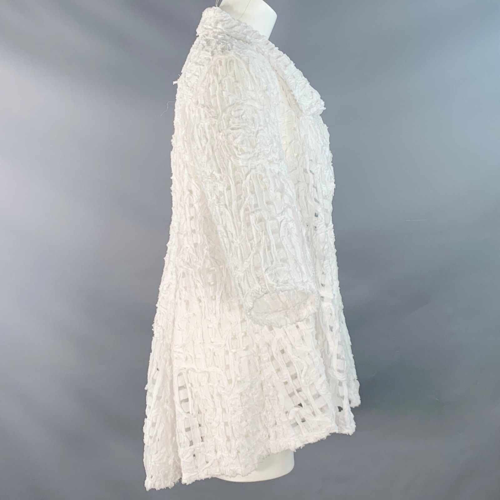 Other KIYO Size M White Cotton Woven Open Front Jacket Blazer Size M / US 6-8 / IT 42-44 - 2 Thumbnail