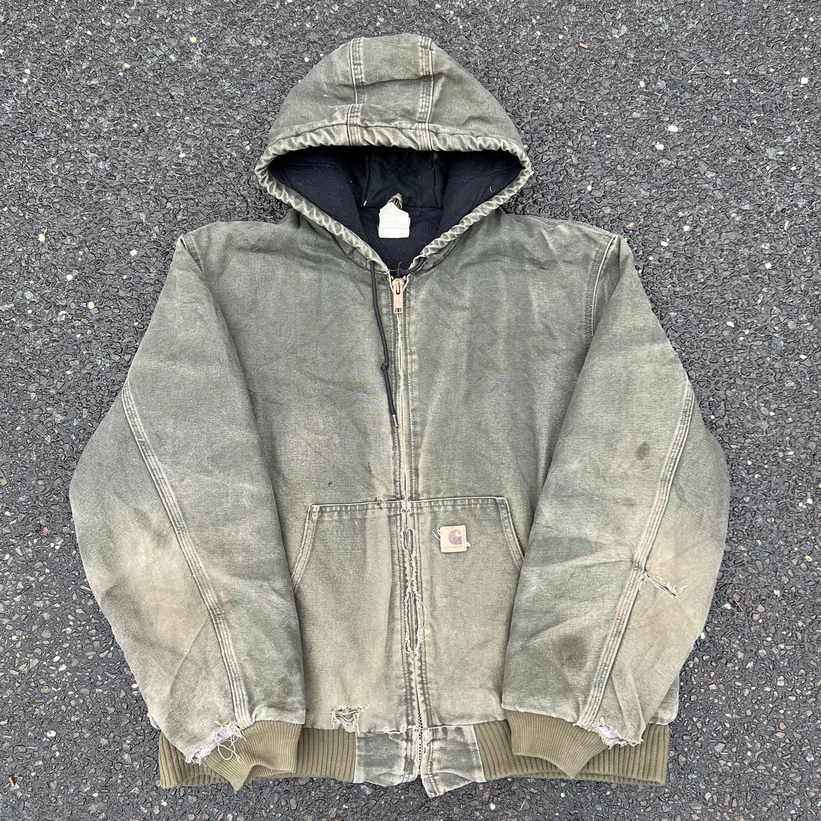 image of Green Mod Faded Carhartt Work Wear Hooded Jacket, Men's (Size XL)