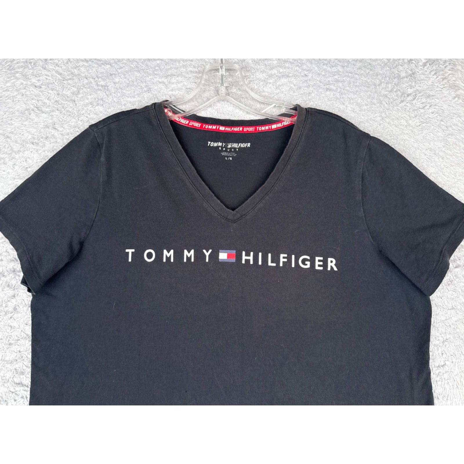 Tommy Hilfiger Tommy Hilfiger Sport Shirt Women Large Black V-Neck Cotton Blend Short Sleeve Logo Size L / US 10 / IT 46 - 4 Thumbnail