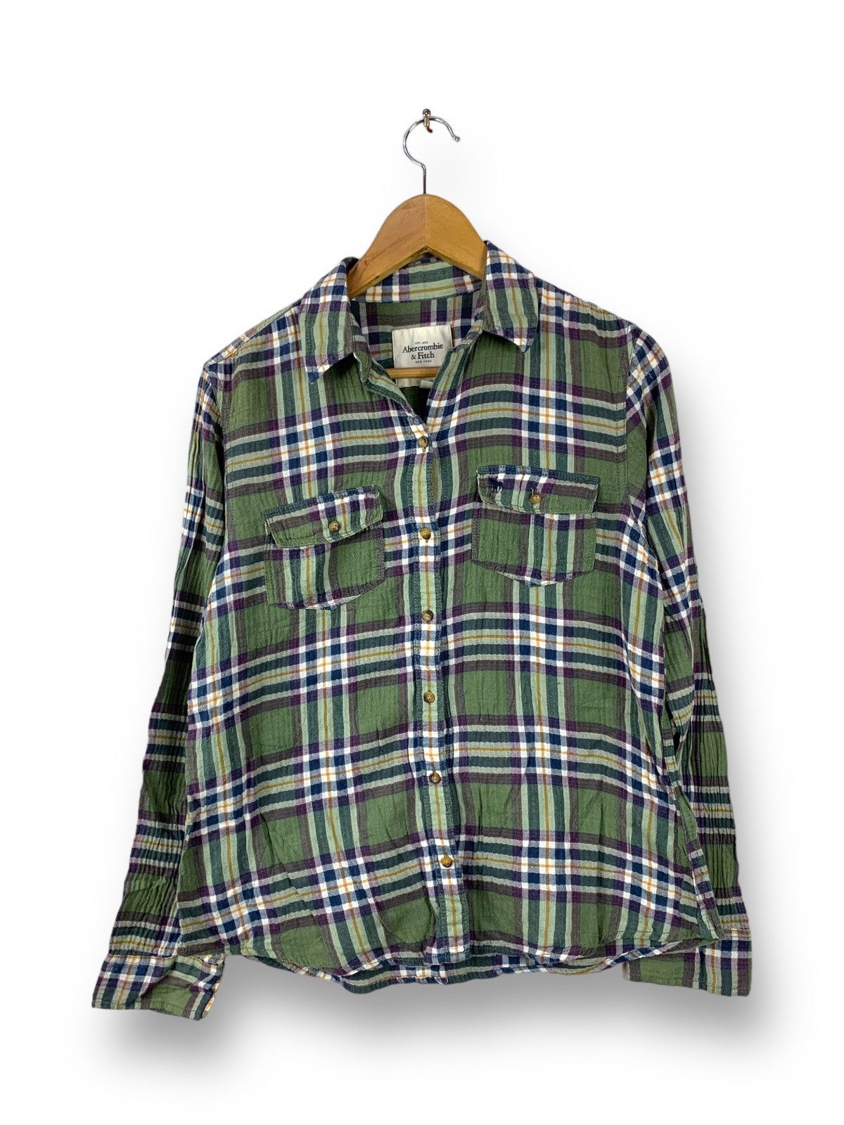 image of Steals! Abercrombie Fitch Double Pocket Flannel Shirt in Green, Women's (Size Medium)