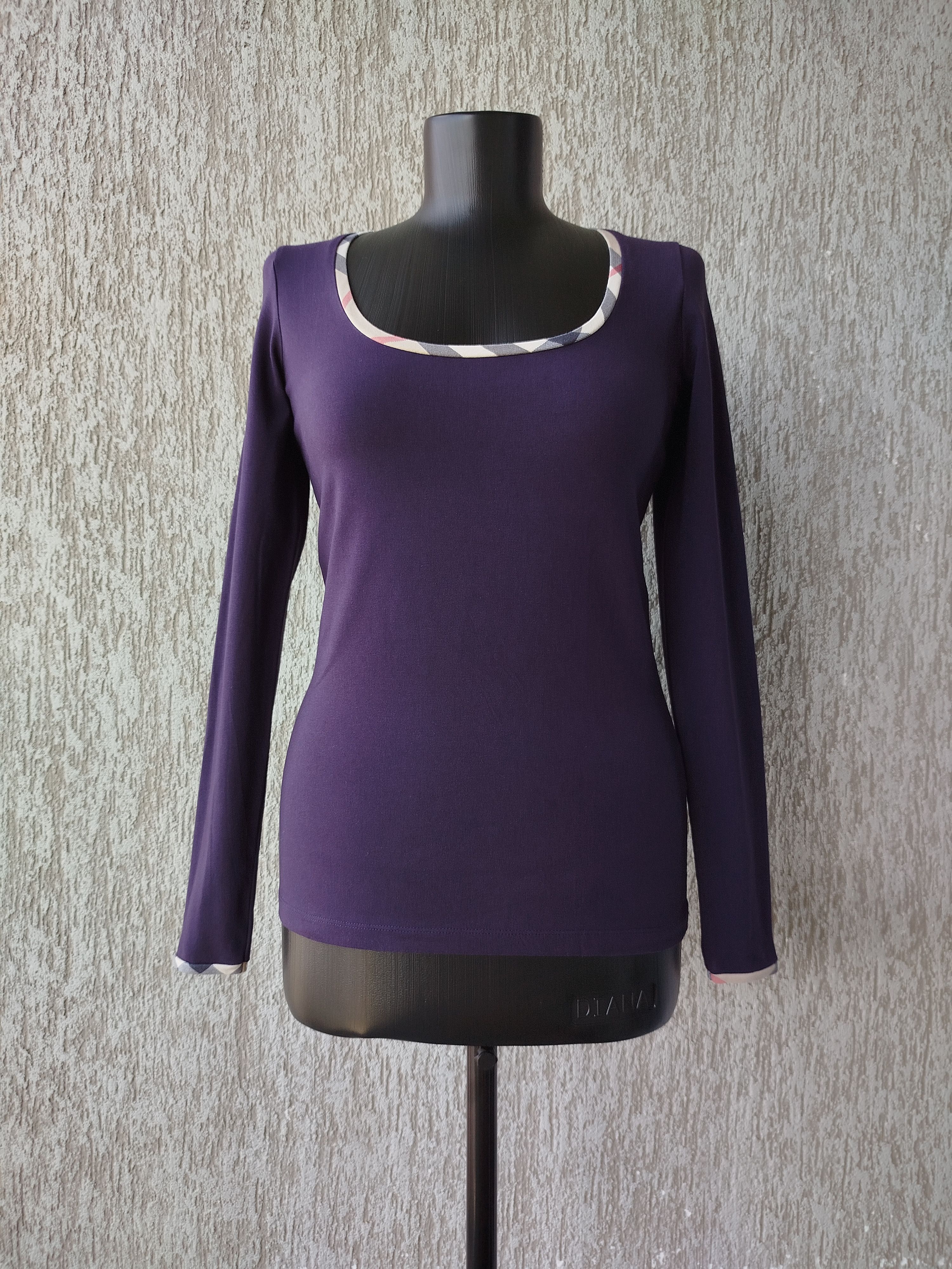 Burberry Top Long Sleeve Nova Check Trim Cotton Blend 2000s Size S Size M / US 6-8 / IT 42-44 - 2 Thumbnail