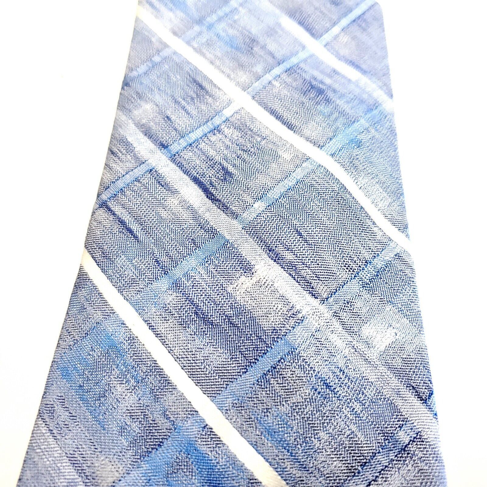 Van Heusen Van Heusen Blue Gray Plaid Woven Skinny Silk Tie Size ONE SIZE - 2 Thumbnail