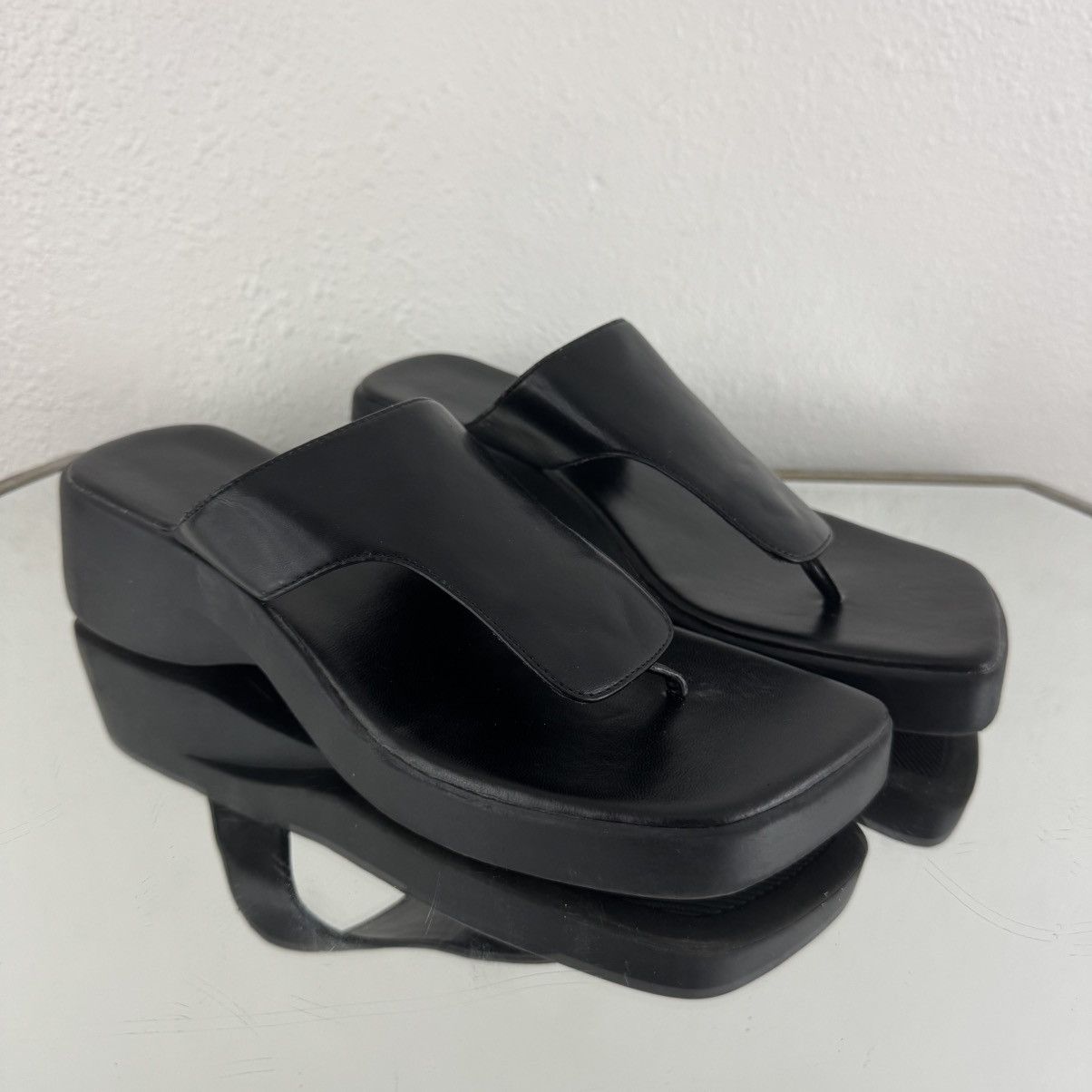 Faded Glory FADED GLORY Y2K 90s Black Faux Leather Platform Sandals Size US 8.5 / IT 38.5 - 1 Thumbnail