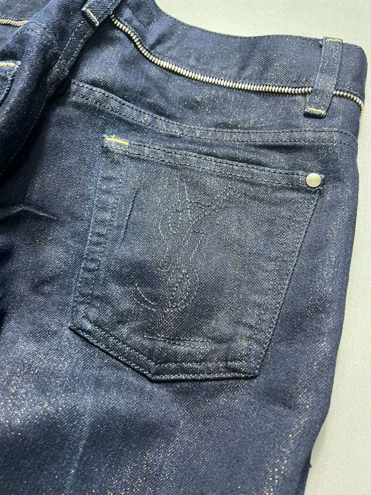 Yves Saint Laurent Yves Saint Laurent - Navy Sparkle Denim Zipper Size 26" / US 2 / IT 38 - 7 Thumbnail