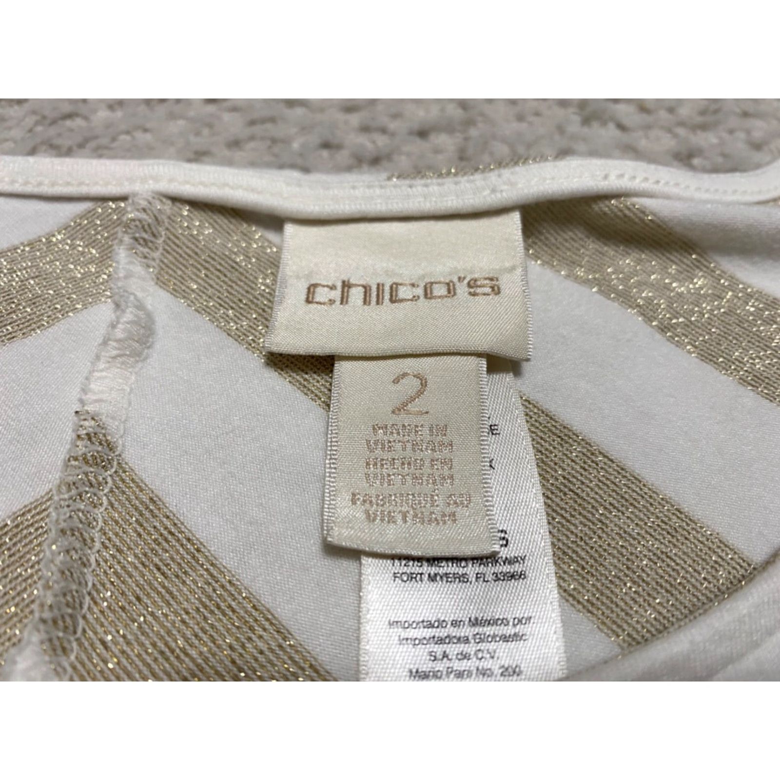 Vintage Chico's Womens Shirt L Brown Striped 3/4 Sleeve Round Neck Rayon Metallic Blouse Size L / US 10 / IT 46 - 5 Thumbnail