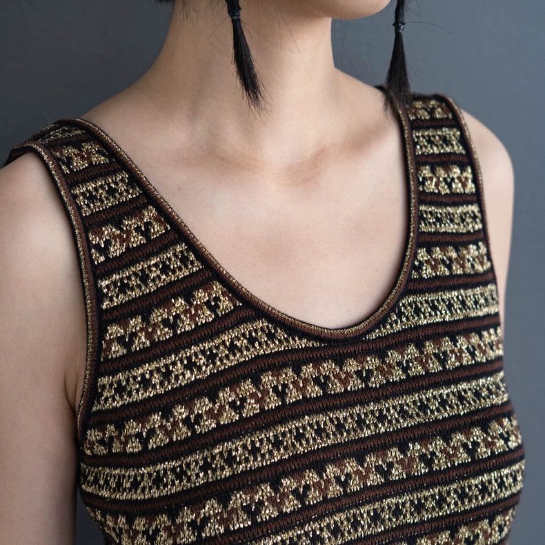 Kenzo KENZO Walkout style ethnic brown gold thread knit vest vin Size M / US 6-8 / IT 42-44 - 4 Thumbnail