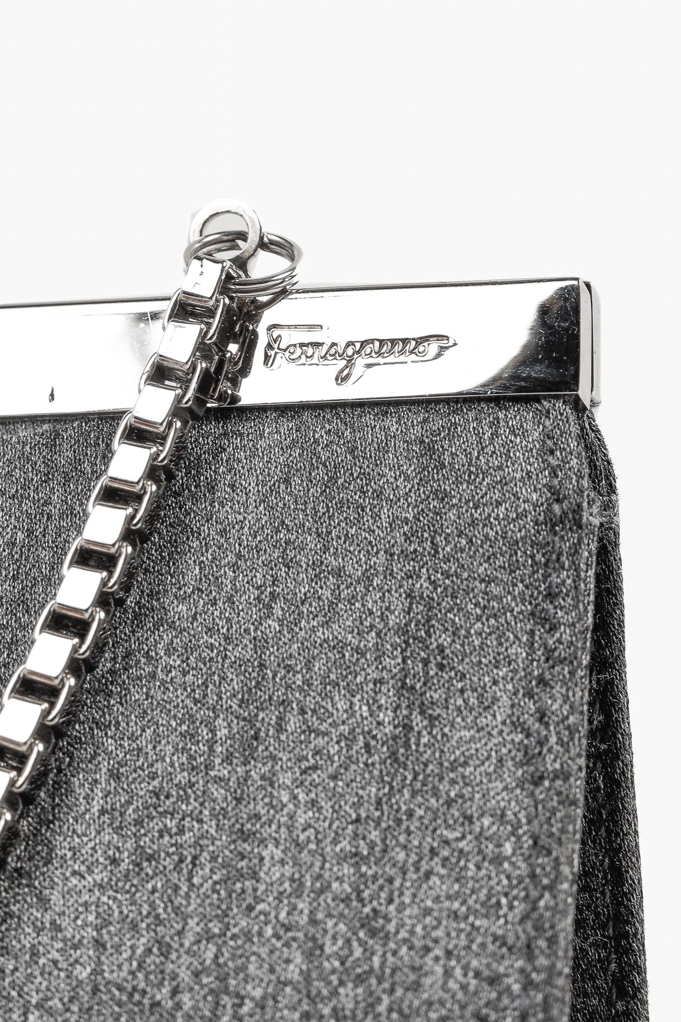 Salvatore Ferragamo Salvatore Ferragamo Grey Flannel Gancini-Clasp Evening Bag Size ONE SIZE - 9 Thumbnail