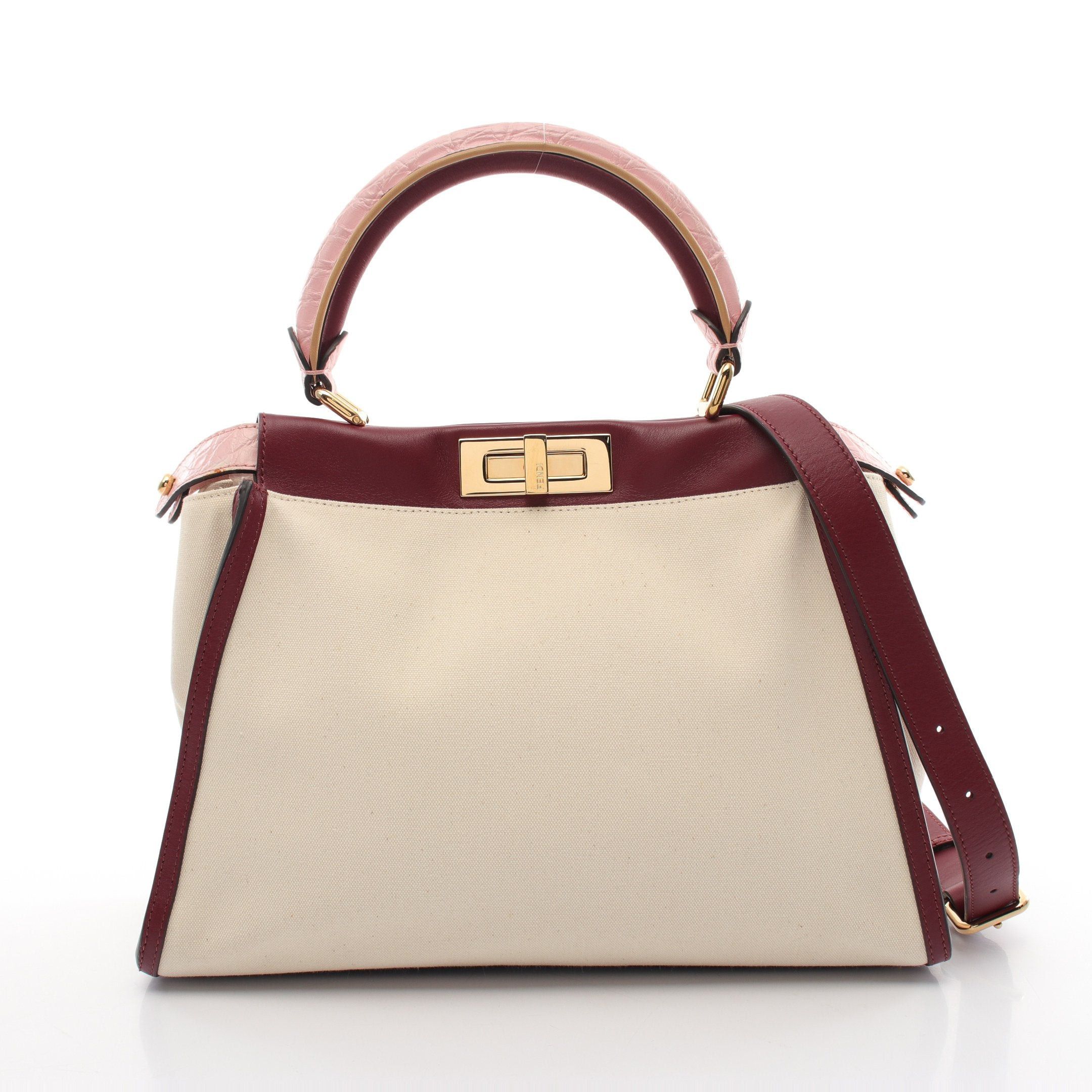 Fendi Fendi Peekaboo Regular Handbag Embossing Canvas Leather Ivory Bordeaux Pink Size ONE SIZE - 1 Thumbnail
