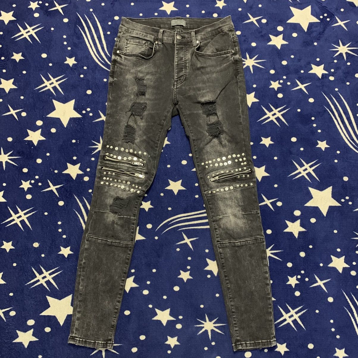 Zara ZARA MAN Rock Star Studded Biker Stretchable Denim Size US 28 / EU 44 - 1 Thumbnail