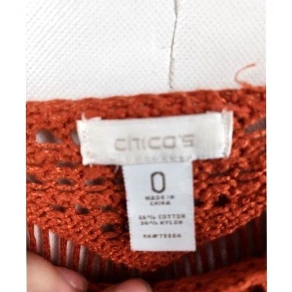 Vintage Chicos Sweater Womens Size Small Orange BOHO Pointelle Knit Pullover Coastal Size S / US 4 / IT 40 - 4 Thumbnail