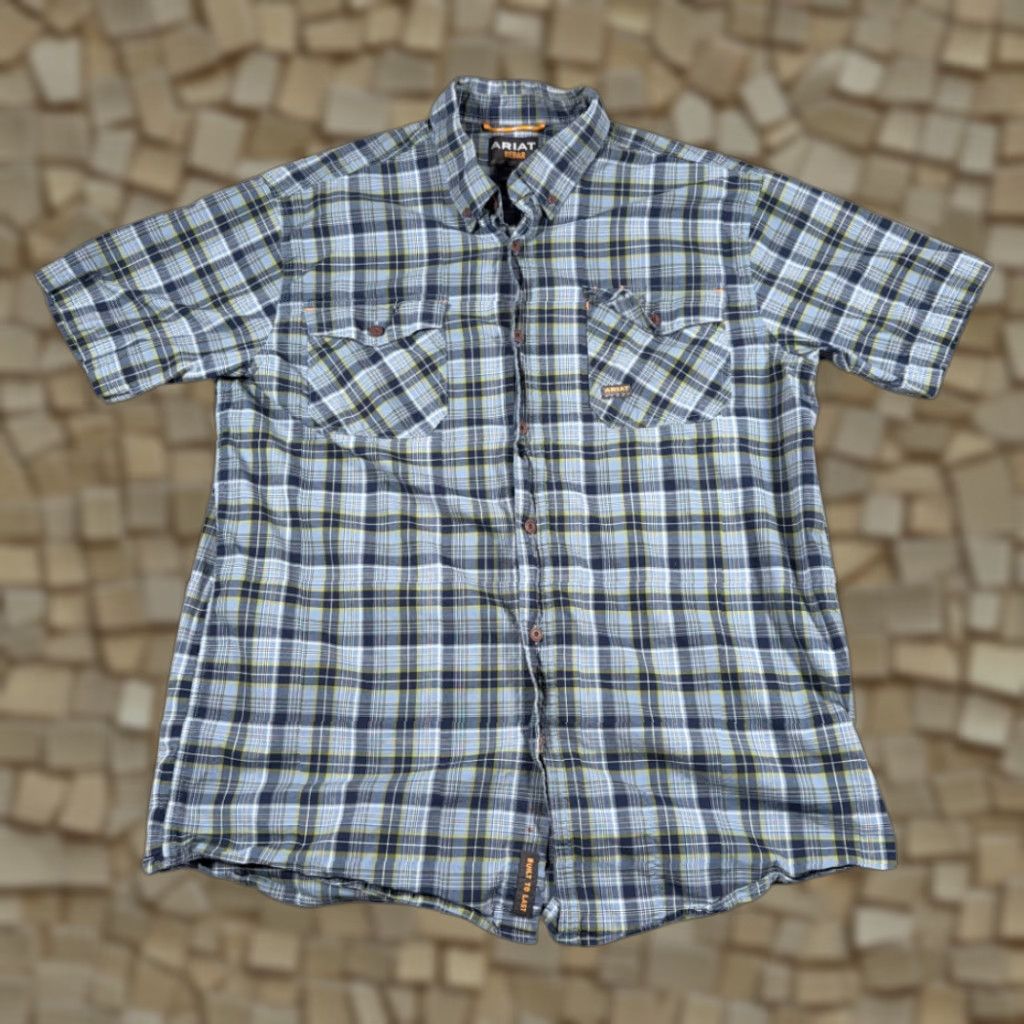Ariat Ariat Shirt Adult LARGE Blue Plaid Rebar Workwear Outdoor Pockets Stretch Size US L / EU 52-54 / 3 - 1 Thumbnail