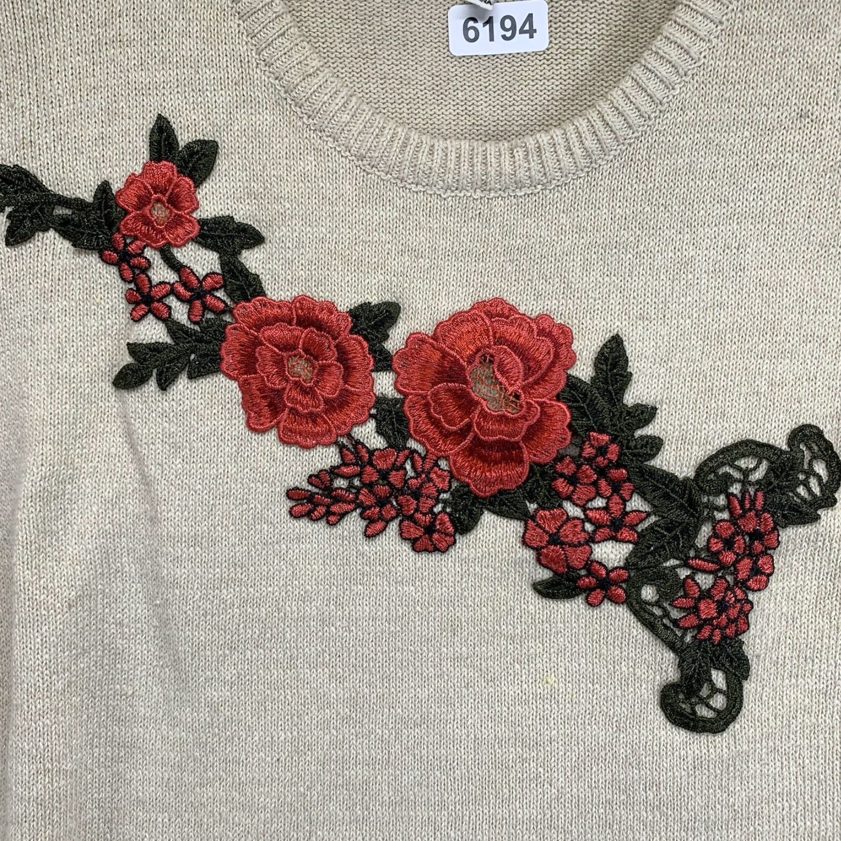 Vintage Woven Heart Women's Sweater Large Floral Embroidered Ruffle Sleeve Cropped All Seasons Bohemian Size L / US 10 / IT 46 - 2 Thumbnail