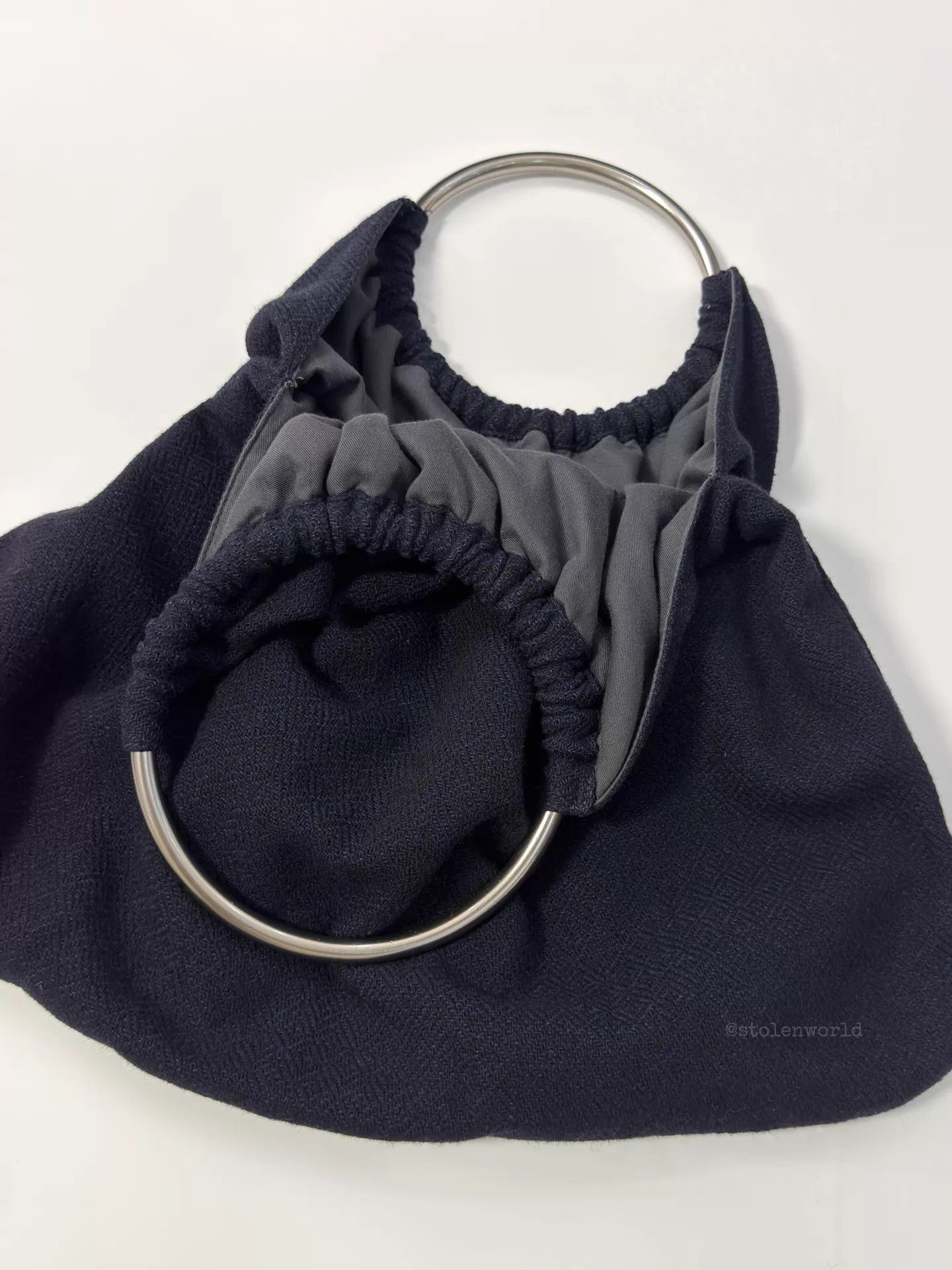 Comme des Garcons CDG Ring Fold Wool Tote Black/Blue Jacquard Size ONE SIZE - 5 Thumbnail