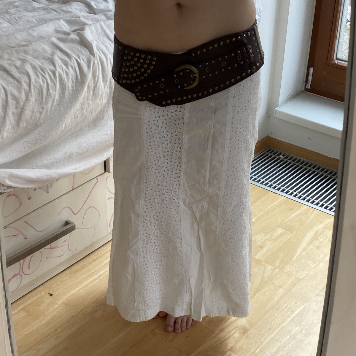Vintage Vintage white cotton maxi skirt Size 27" / US 4 / IT 40 - 2 Thumbnail