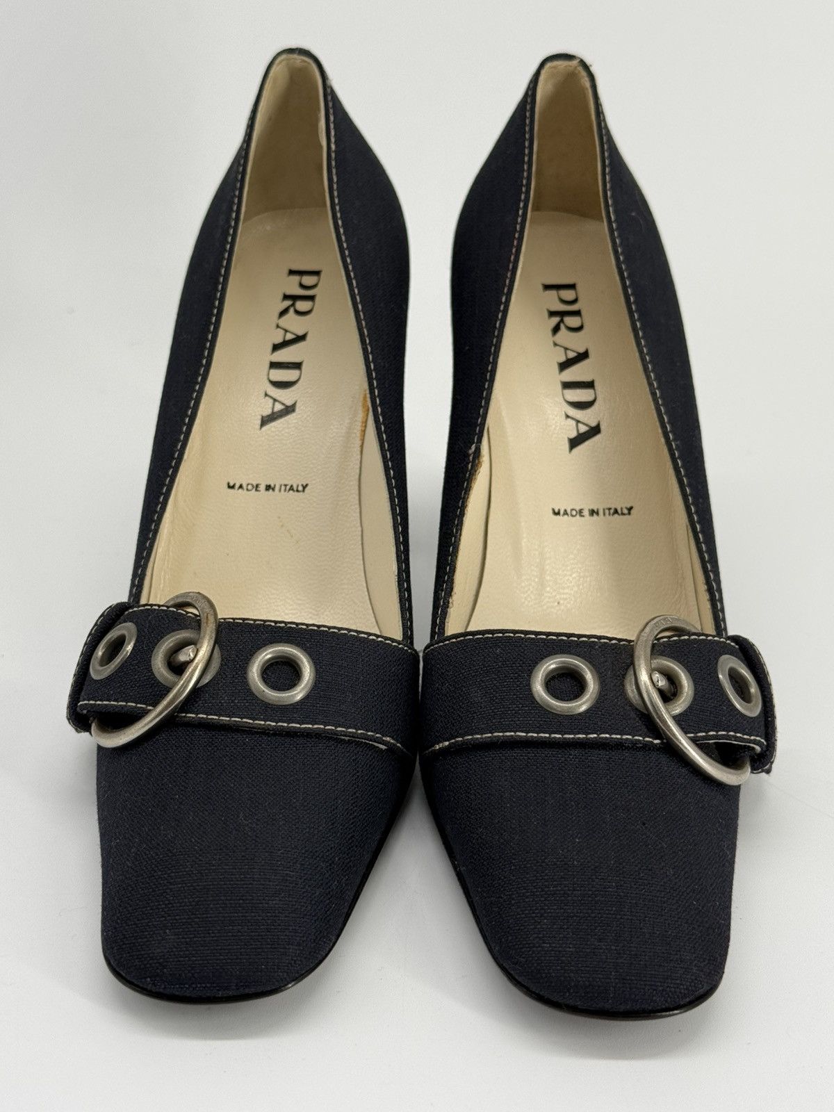 Prada Prada Navy Denim like chunky heels with buckle size 37 1/2 Size US 8 / IT 38 - 1 Thumbnail