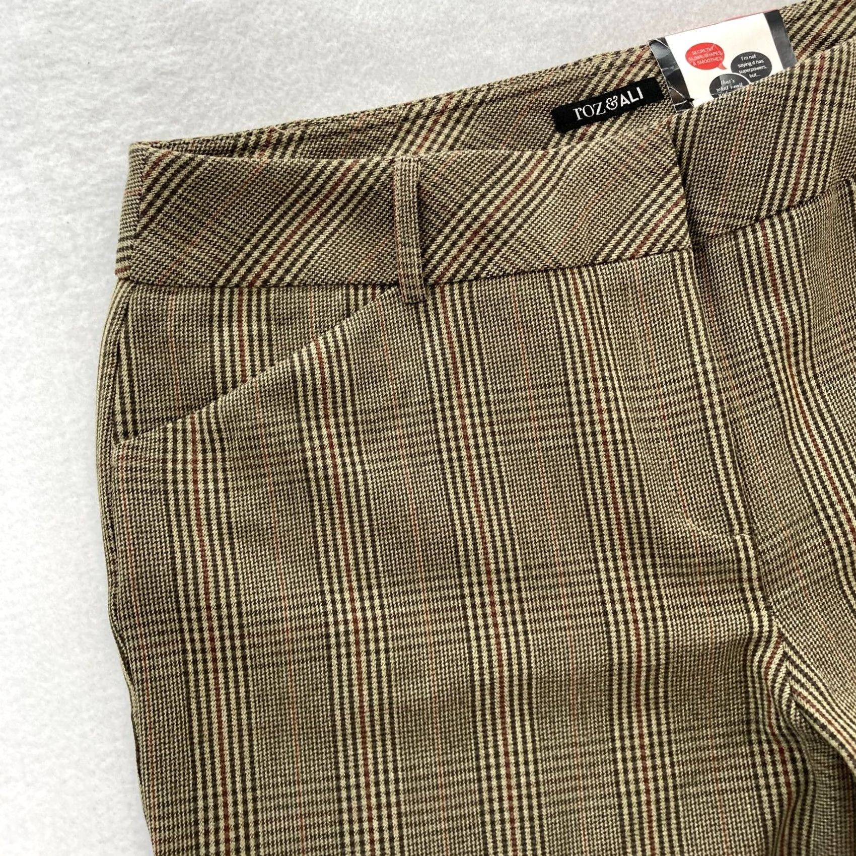 Vintage Roz & Ali Secret Agent Pants Women's 16 Brown Plaid Stretch Fabric Tummy Control Slim Wide-Leg Dress Pants Mens? No. Size 25" / US 0 / IT 36 - 3 Thumbnail