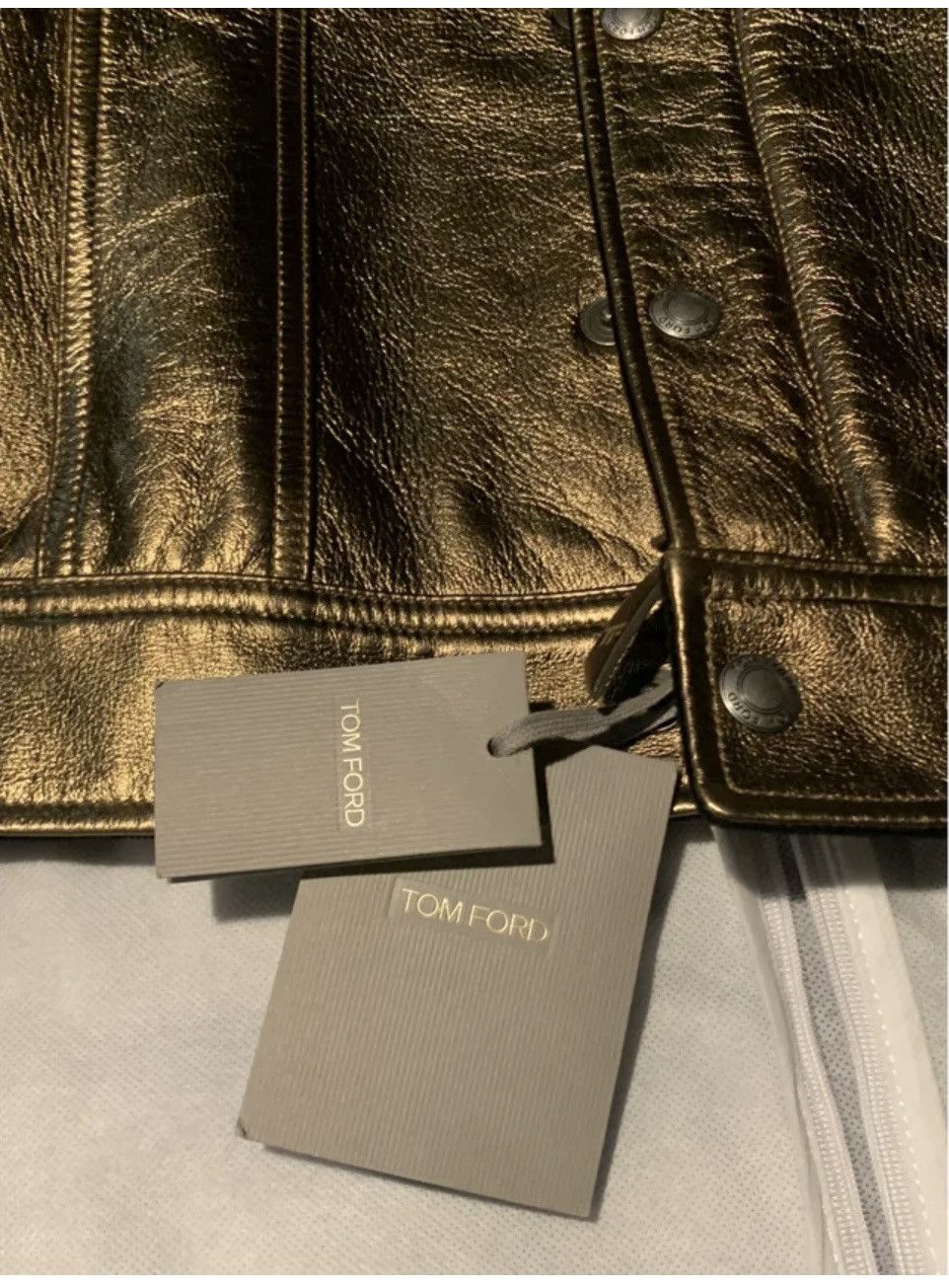 Gucci Tom Ford Men’s Gold Metallic Leather Trucker Jacket. Size US L / EU 52-54 / 3 - 7 Thumbnail