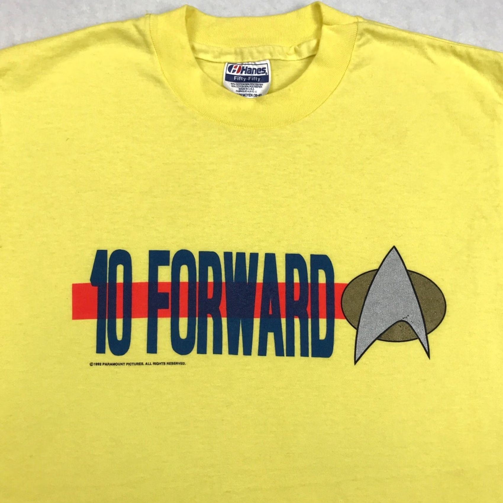 Hanes VINTAGE STAR TREK TEN FORWARD T-Shirt Mens Small Yellow 90s 80s Hanes Cotton Blend Holiday? Size US S / EU 44-46 / 1 - 4 Thumbnail