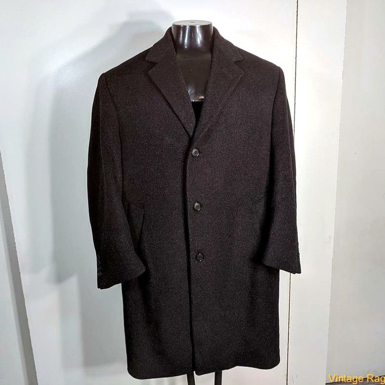 image of Perry Ellis Portfolio 3/4 Long Wool Coat Overcoat Mens Size S 38 Charcoal Black in White