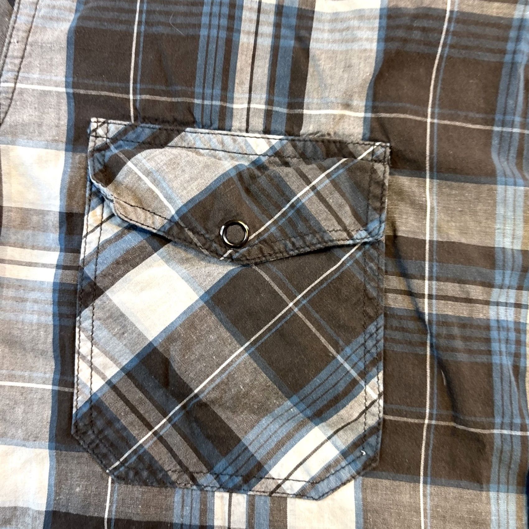 JNCO JNCO Crown Brand Shirt Adult XL Blue Gray Plaid Button-Up Short Sleeve Slim Fit Regular I Colorful Western Modern Mens Size US XL / EU 56 / 4 - 3 Thumbnail