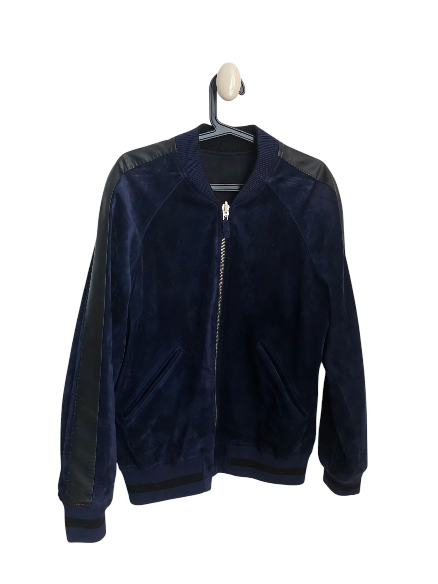 CALFSKIN SUEDE LEATHER REVERSIBLE BOMBER JACKET