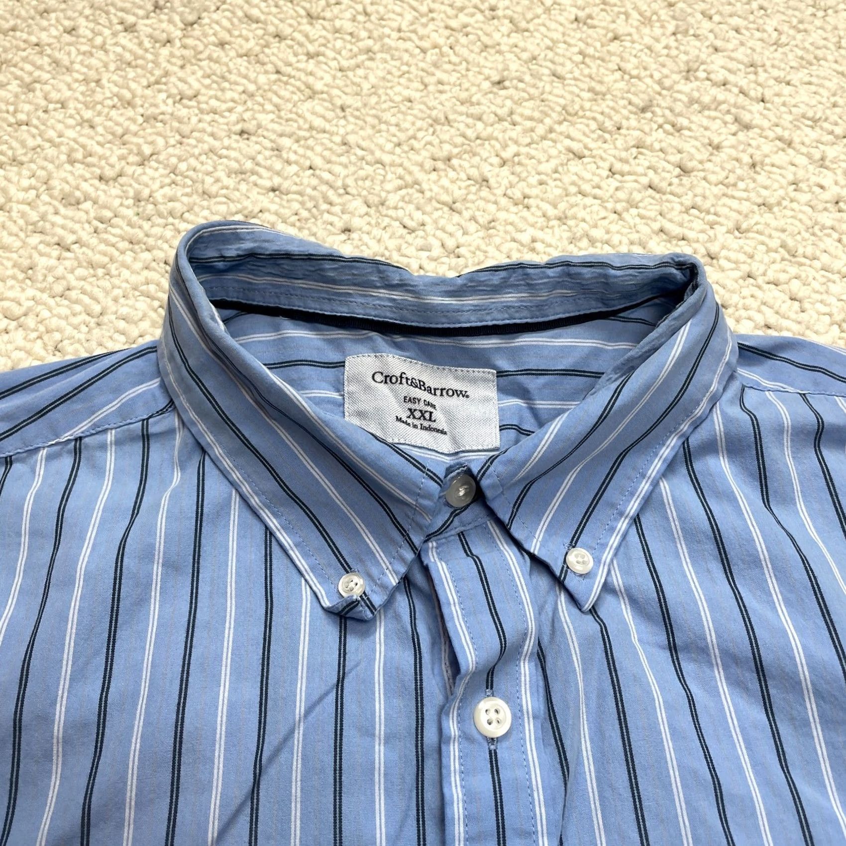 Croft & Barrow VINTAGE Croft & Barrow Easy Care Shirt Mens 2XL Blue Striped Short Sleeve Pocket Collar Size US XXL / EU 58 / 5 - 2 Thumbnail