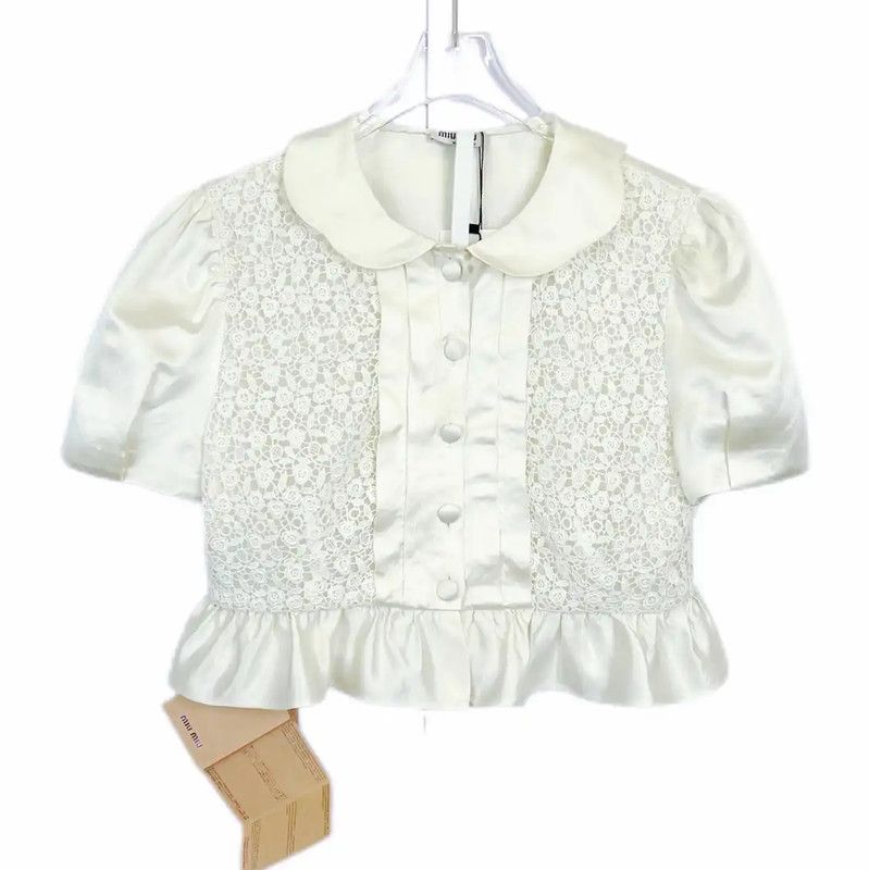 Miu Miu Miu Miu Women's Summer Cotton Short Sleeve Blouse 0089 Size S / US 4 / IT 40 - 1 Thumbnail