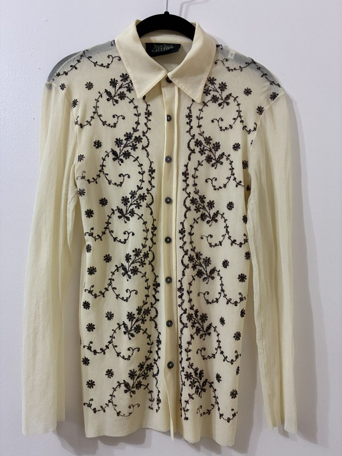 Jean Paul Gaultier Jean Paul Gaultier Cream and Black Embroidered Blouse Size US M / EU 48-50 / 2 - 1 Thumbnail