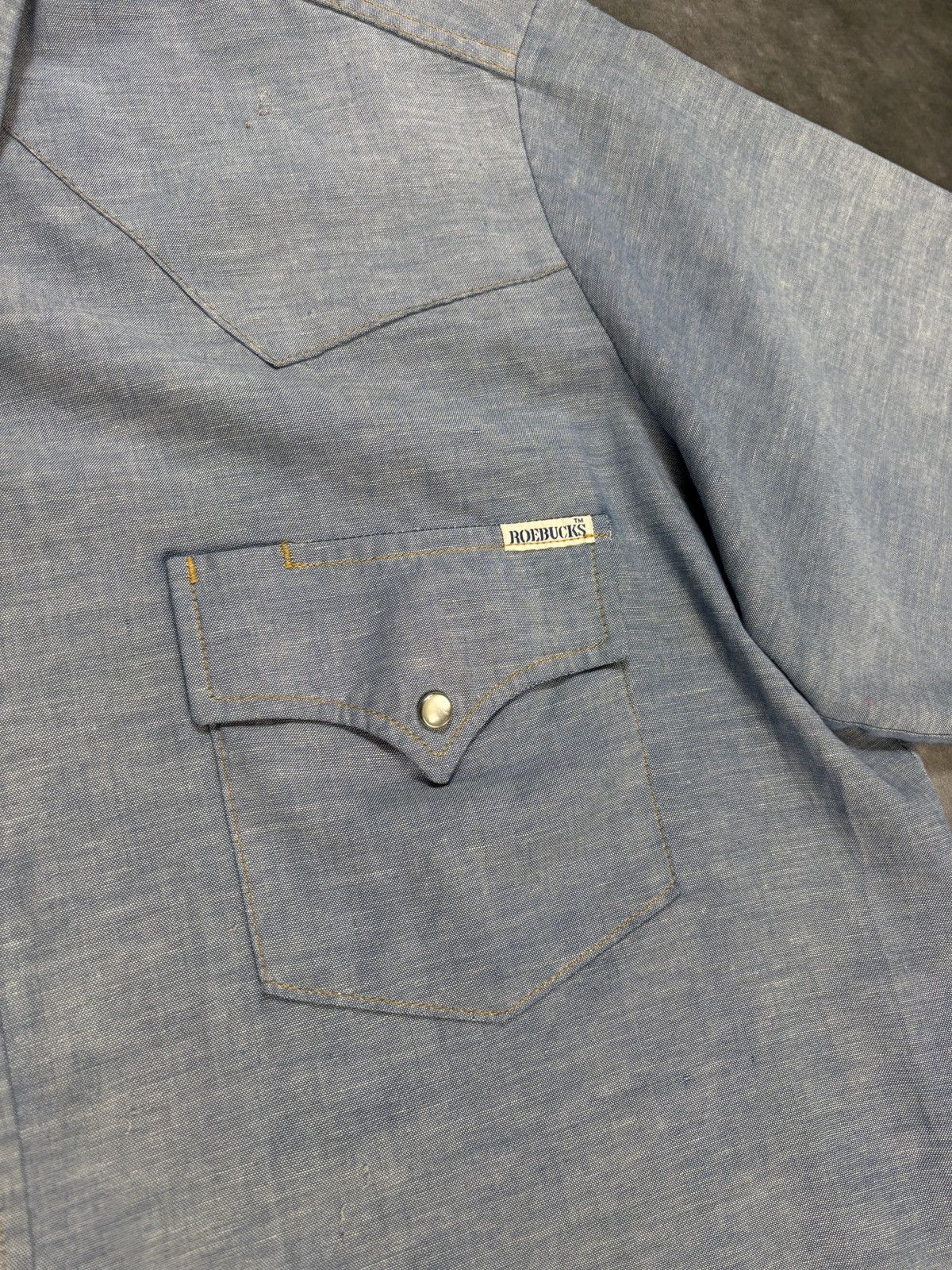 Sears × Vintage 70s Vintage Chambray Button Up 80s Sears Roebucks Denim Polo Size US L / EU 52-54 / 3 - 7 Thumbnail