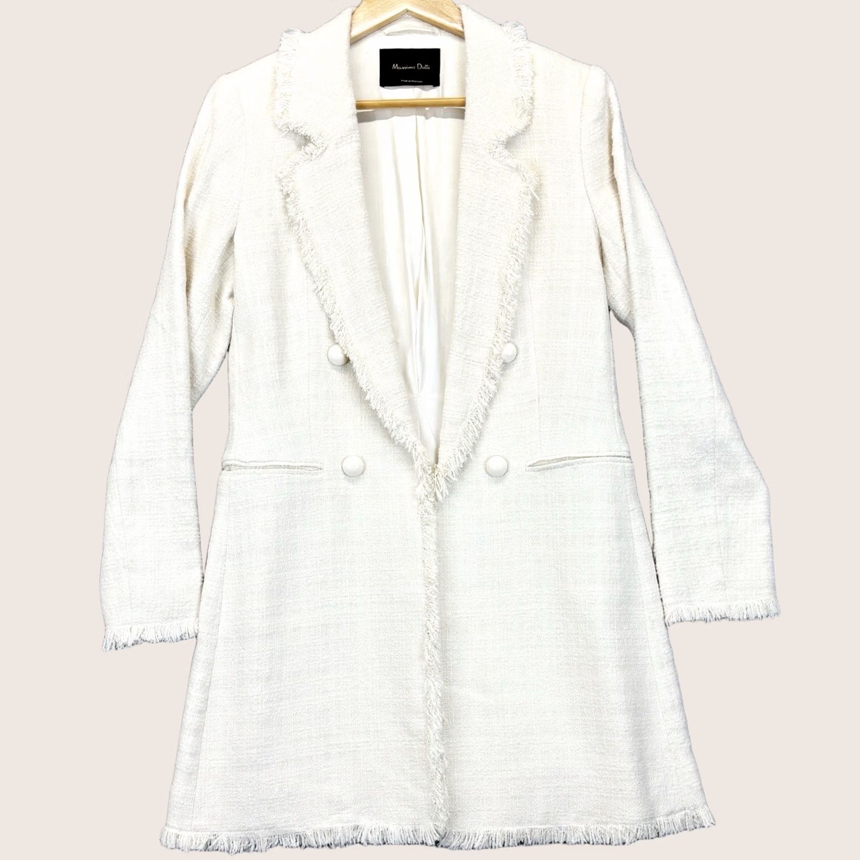 Massimo Dutti VINTAGE Massimo Dutti Coat UK10 Cream Double Breasted Fray Hem/Cuffs Mid-Length Woman Breasted Coat Winter Autumn Spring 6047 Mens/Womens Size L / US 10 / IT 46 - 1 Thumbnail