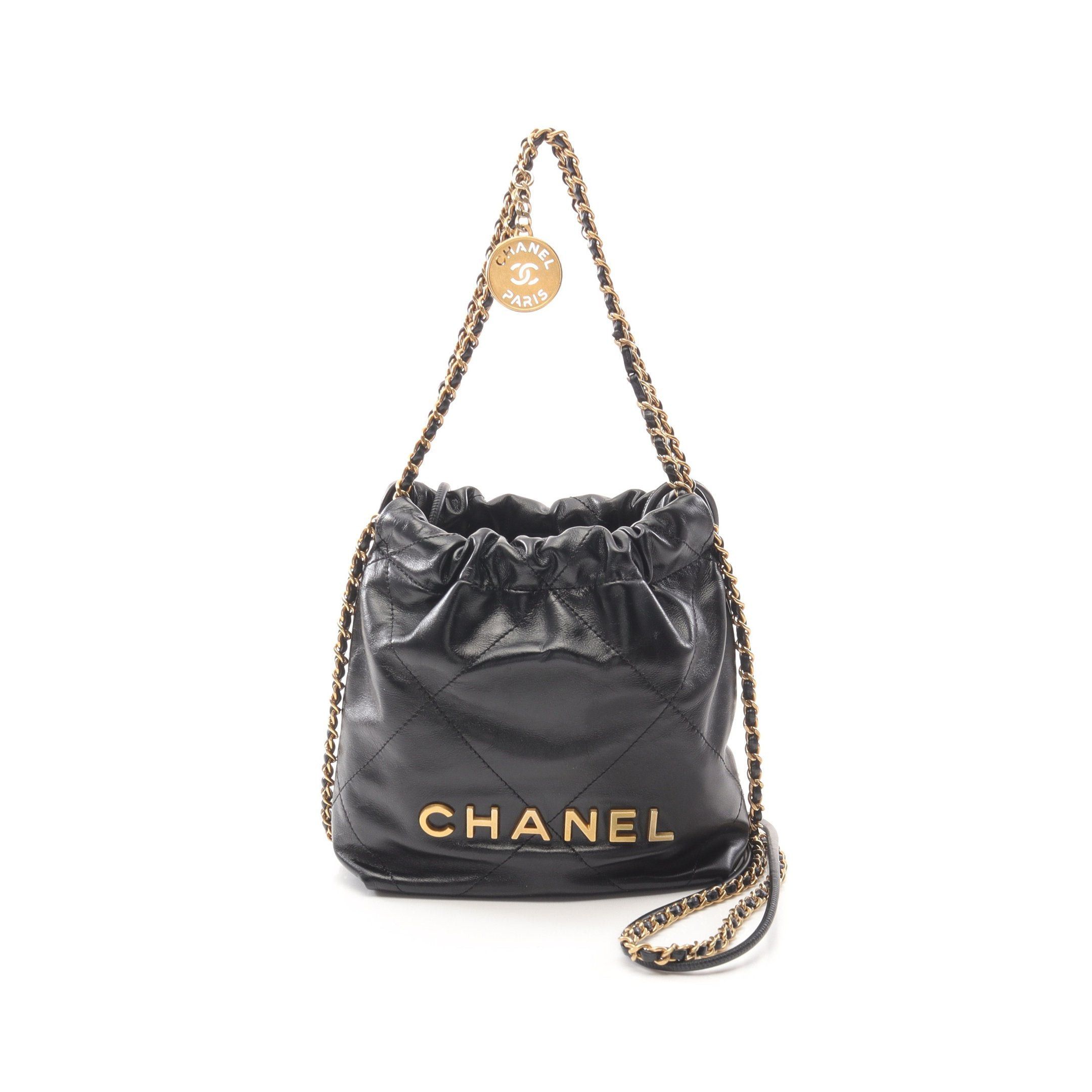 Chanel Chanel Chanel 22 Mini Chain Shoulder Bag Leather Black Gold Hardware Size ONE SIZE - 1 Thumbnail
