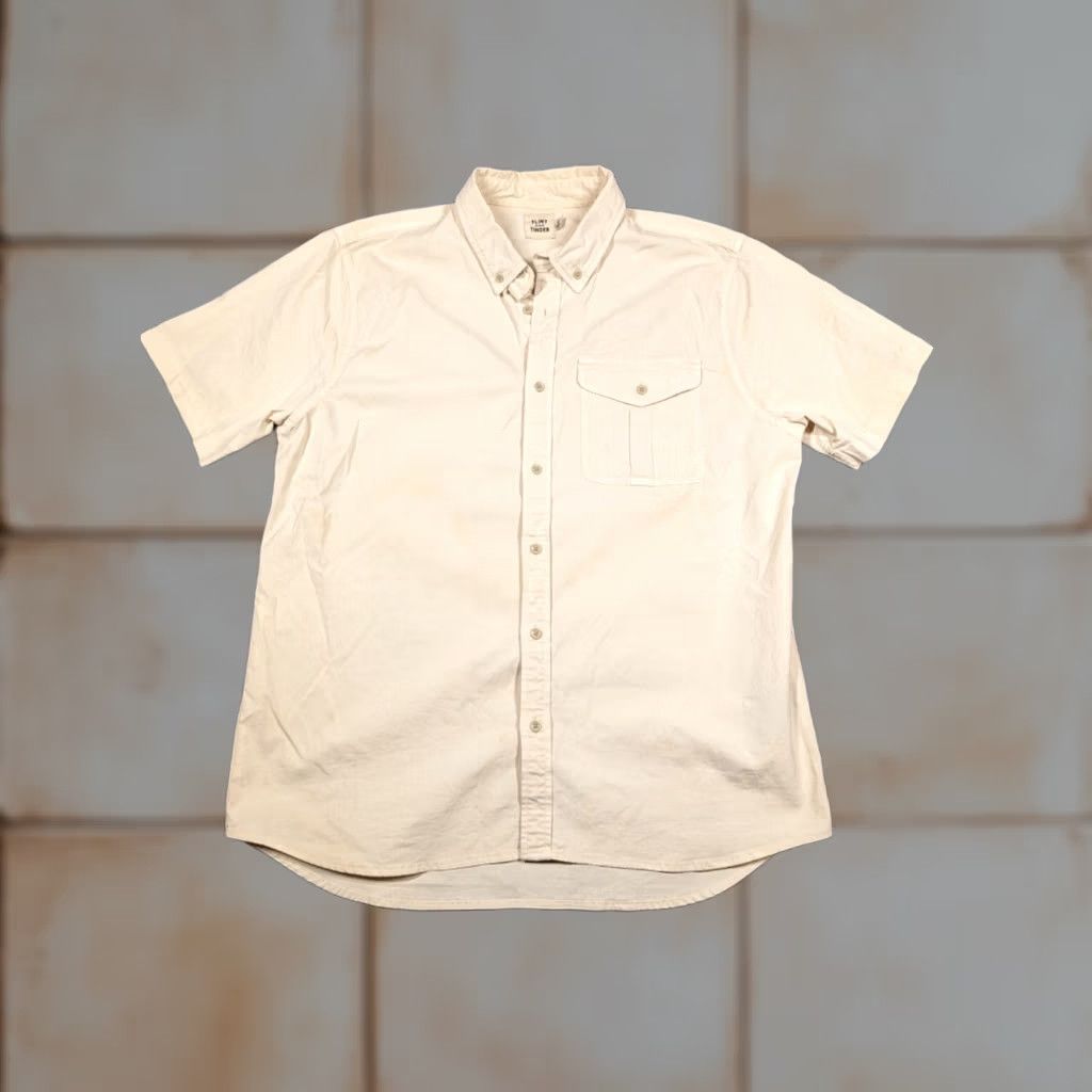 Flint And Tinder Flint And Tinder Button Down Shirt Men's XL Beige Cotton Pocket Button-Down Collar Long Sleeve Regular Fit 47 in Chest Solid Vintage: No Size US XL / EU 56 / 4 - 1 Thumbnail