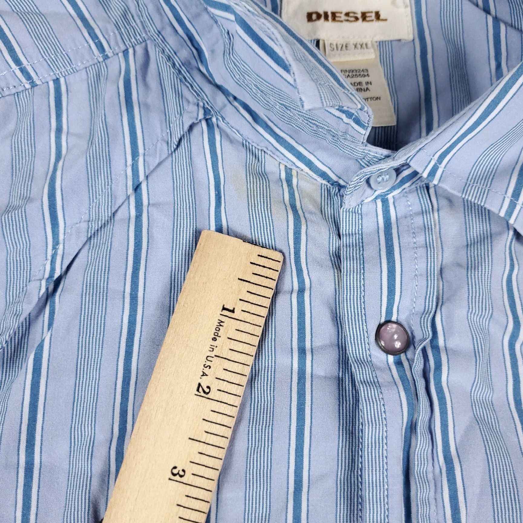 Diesel Diesel Button-Up Shirt Mens 2XL Blue Striped Plaid Long Sleeve Snap Collar Regular Fit Size US XXL / EU 58 / 5 - 3 Thumbnail