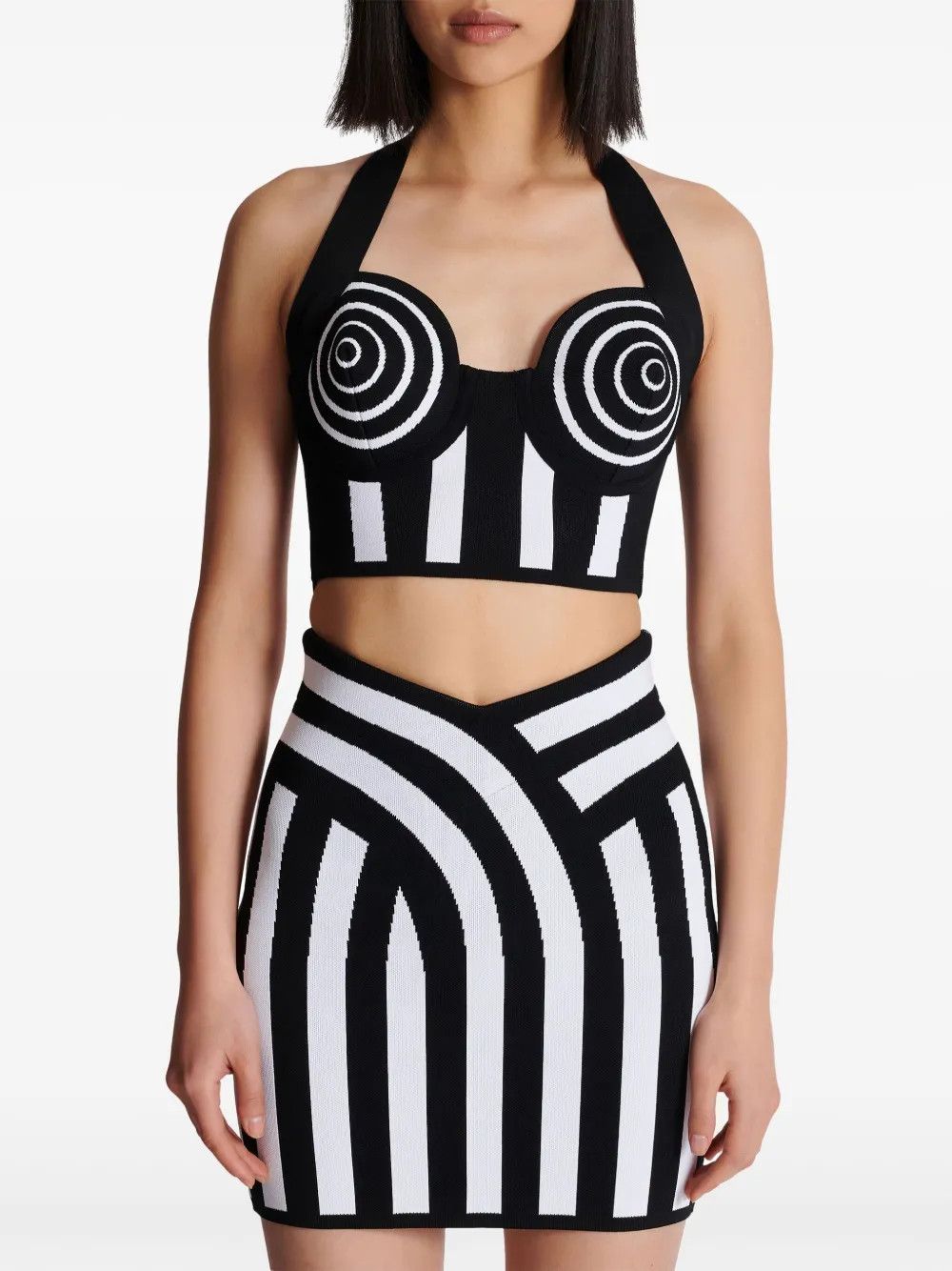 Balmain o1s1wg110725 Striped Halterneck Top in Black/White Size S / US 4 / IT 40 - 2 Thumbnail