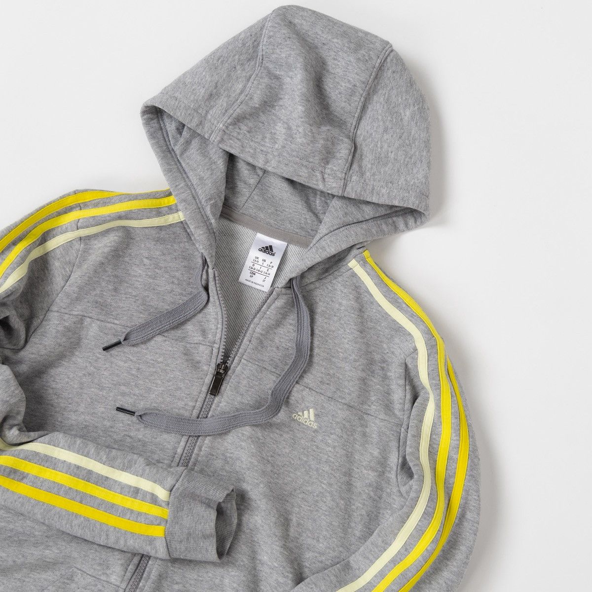 Adidas Adidas Performance Womens Gray Zip Hoodie 3-Stripes Yellow Size S / US 4 / IT 40 - 4 Thumbnail
